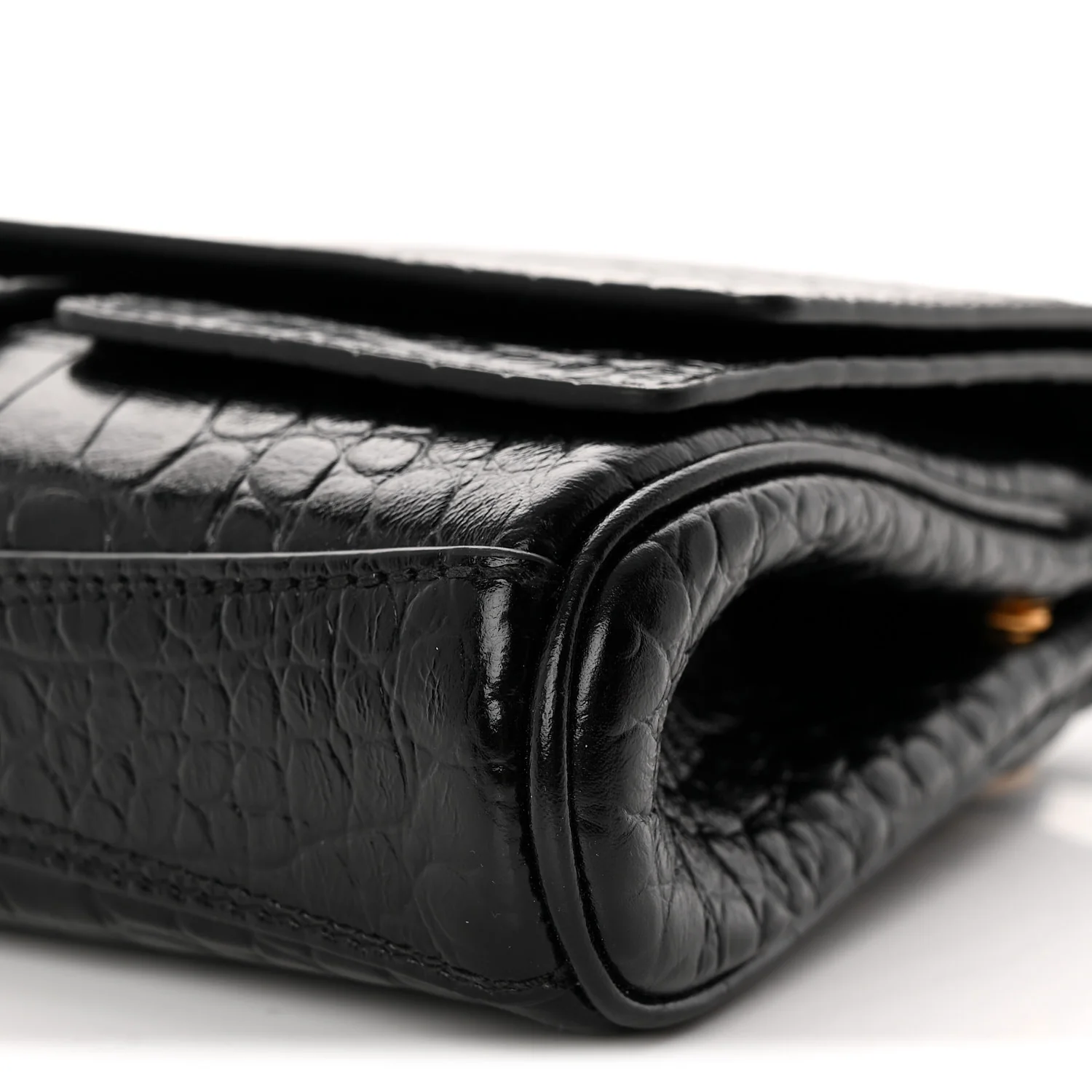 Crocodile Embossed Small Bel Air Clutch On Strap Black - Top Club