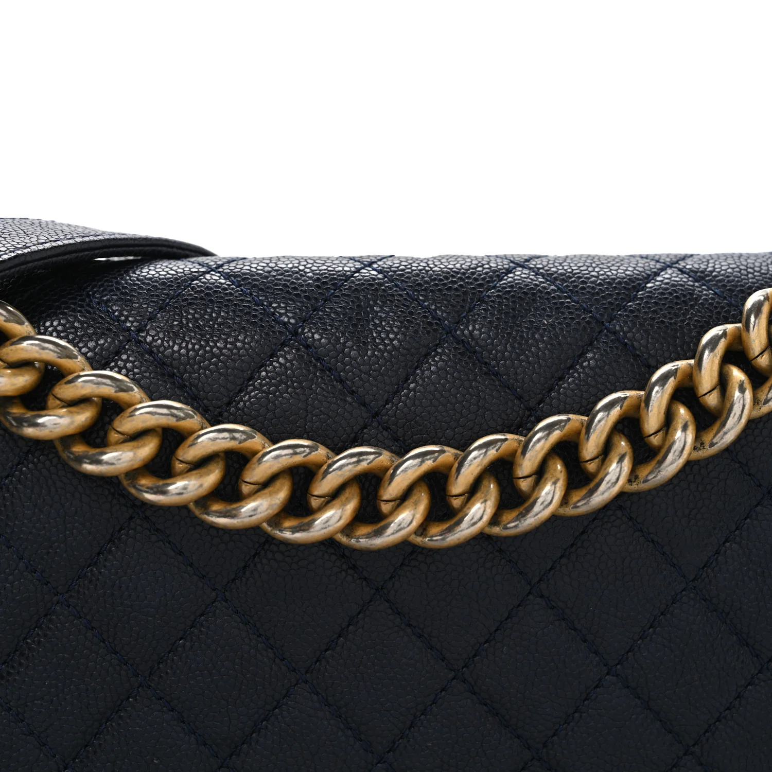 Metallic Caviar Quilted Medium Boy Flap Navy - Top Club