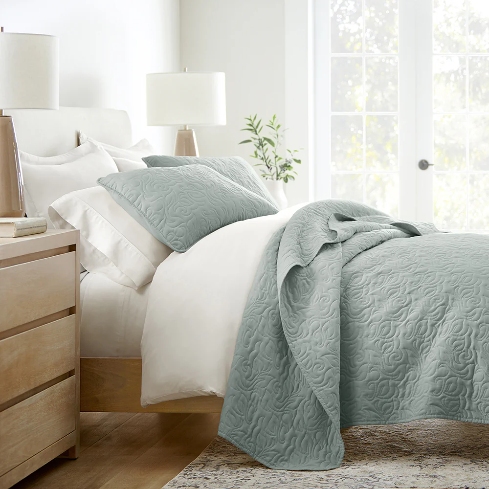 3-Piece Floral Stitch Quilted Coverlet Set - Sale
