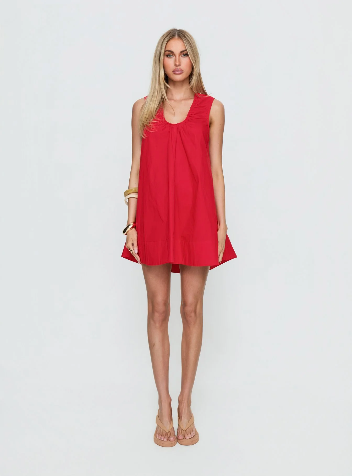 Eberta Ruched Baby Doll Mini Dress Red