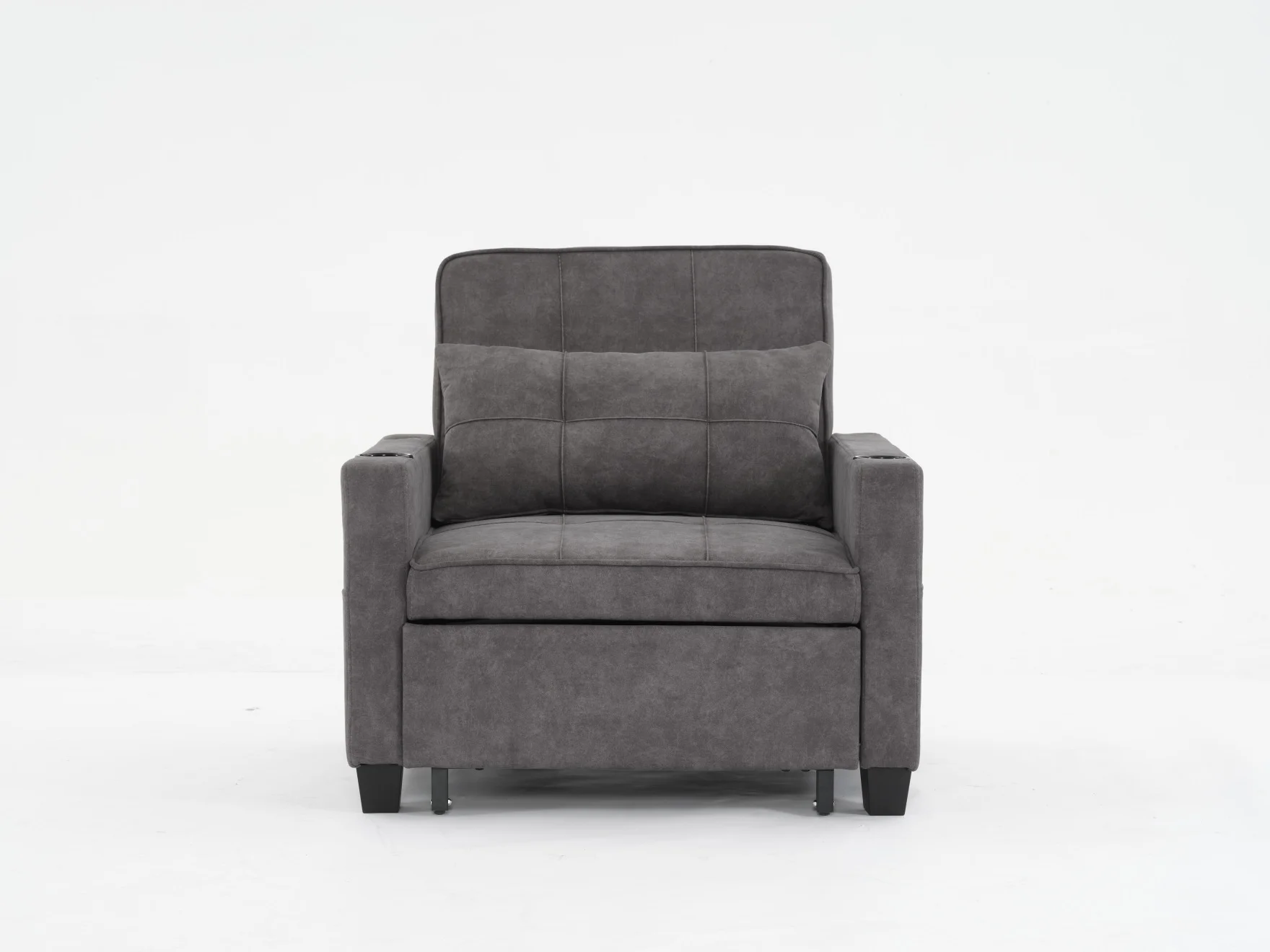 Convertible Futon Sofa Bed, 3 - in - 1 Multi - Functional Sleeper Chair Bed with USB Ports, Adjustable Backrest Recliner, for Living Room Bedroom Small Space, Tech Cloth, Dark Grey