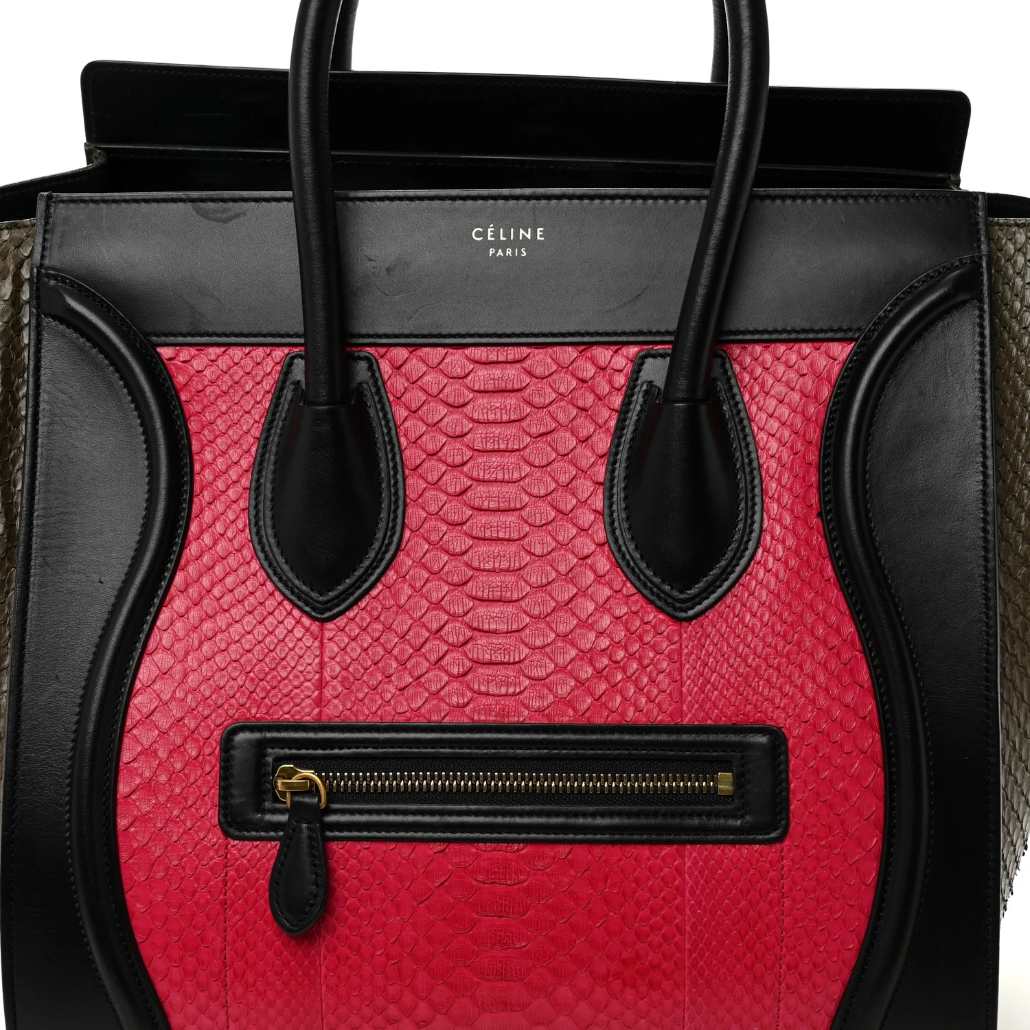 Snakeskin Smooth Calfskin Mini Tri-Color Luggage Fuchsia - Top Club