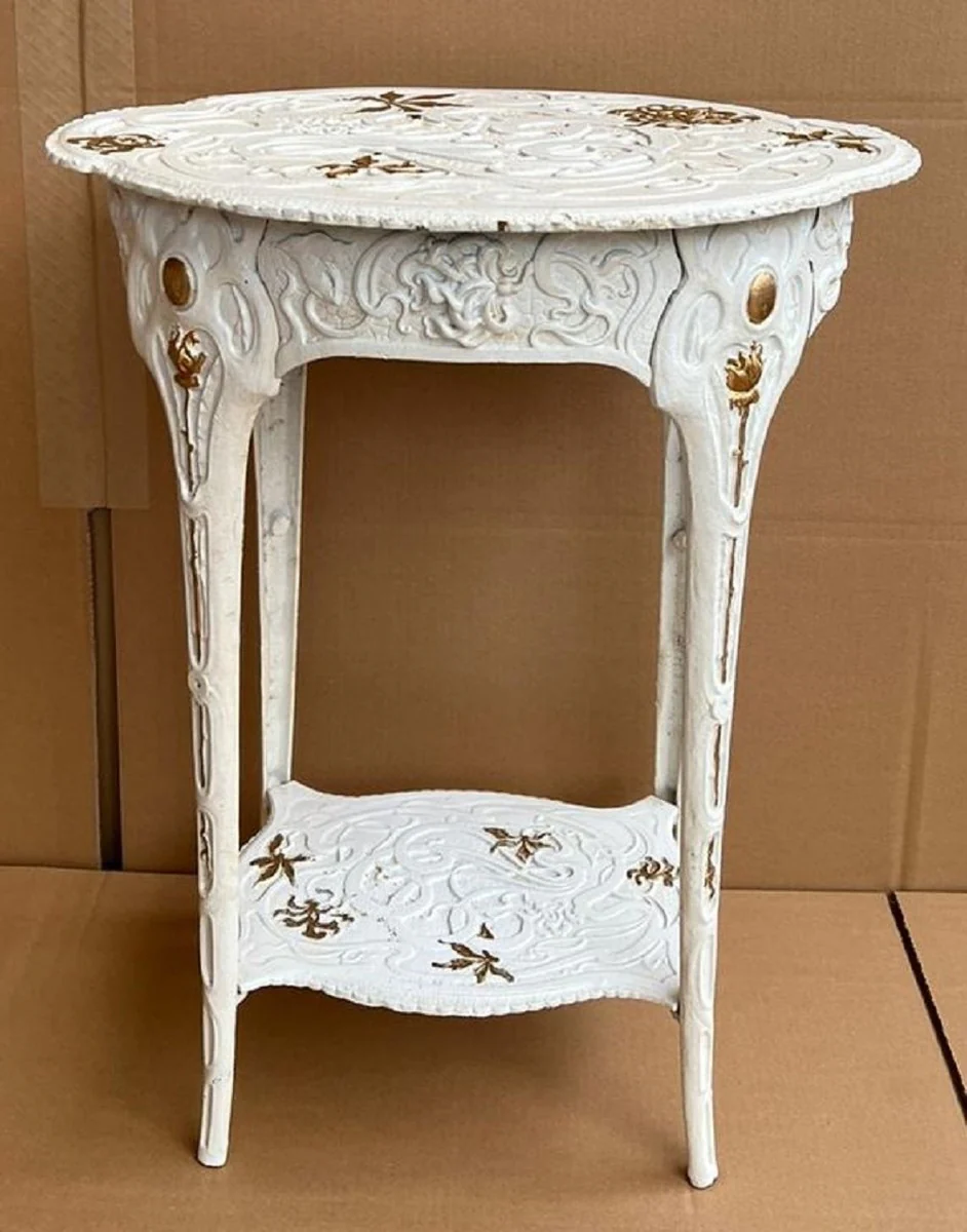 Art Nouveau garden decorative side table white / gold 46.6 x 36 x H. 60.4 cm - Nostalgic cast iron flower table - Baroque & Art Nouveau garden furniture