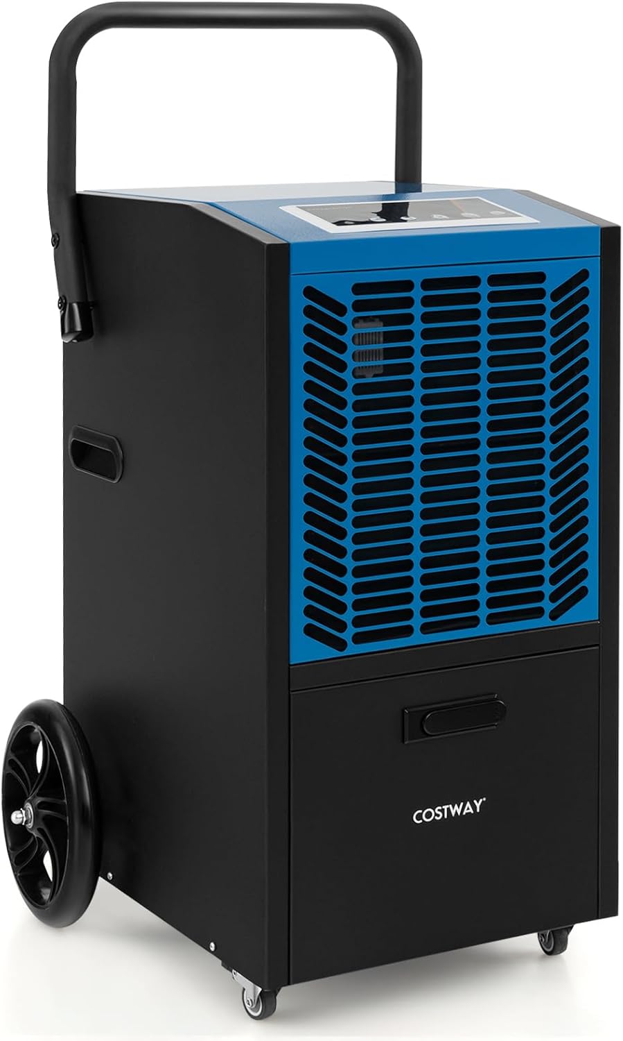 GYMAX Deumidificatore Commerciale da 66L per Casa 418m², Deumidificatore Industriale con Timer 24H, Pompa, Tubo, Portatile con 4 Ruote per Cantina, Magazzino (Blu)