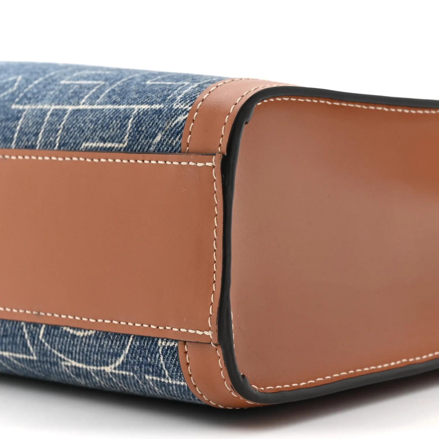 Denim All Over Print Small Vertical Cabas Navy Tan - Top Club