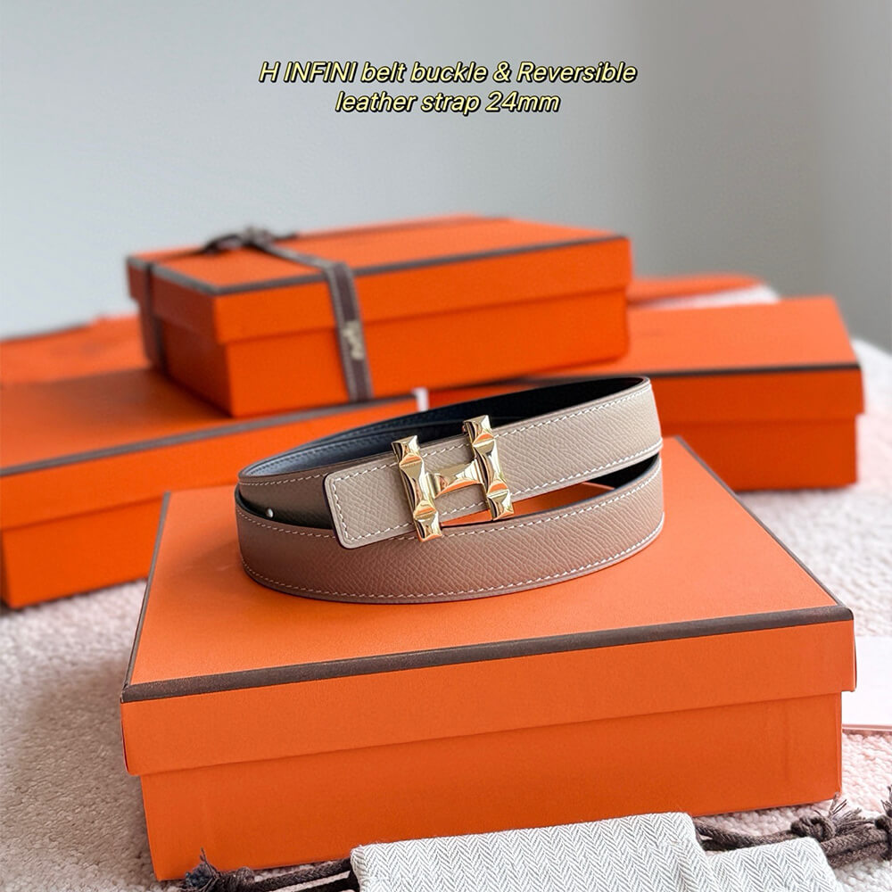 H Infini belt buckle   Reversible leather strap 24 mm - Top Club