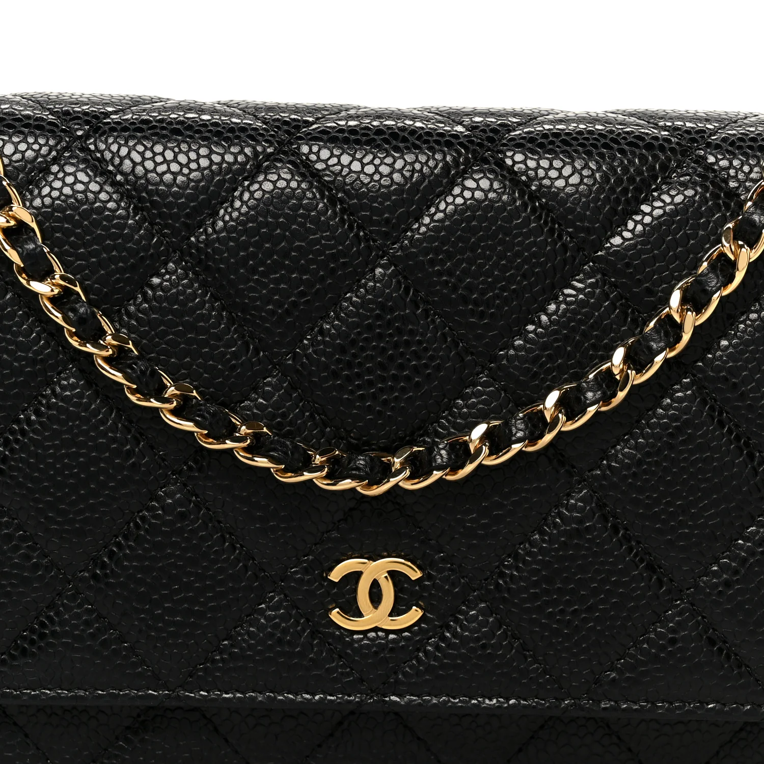 Caviar Quilted Wallet on Chain WOC Black - Top Club