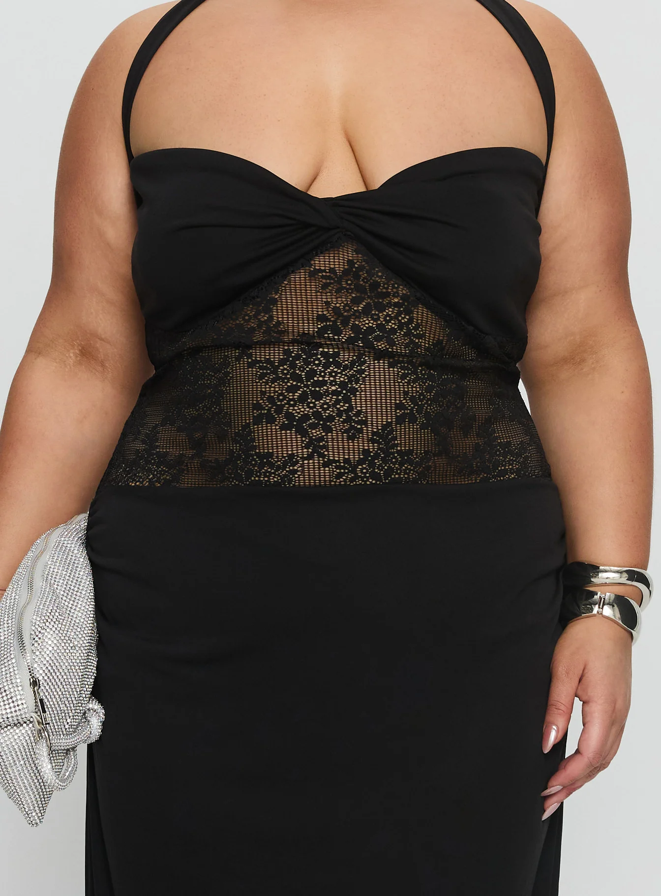 Adalyne Lace Halter Maxi Dress Black Curve
