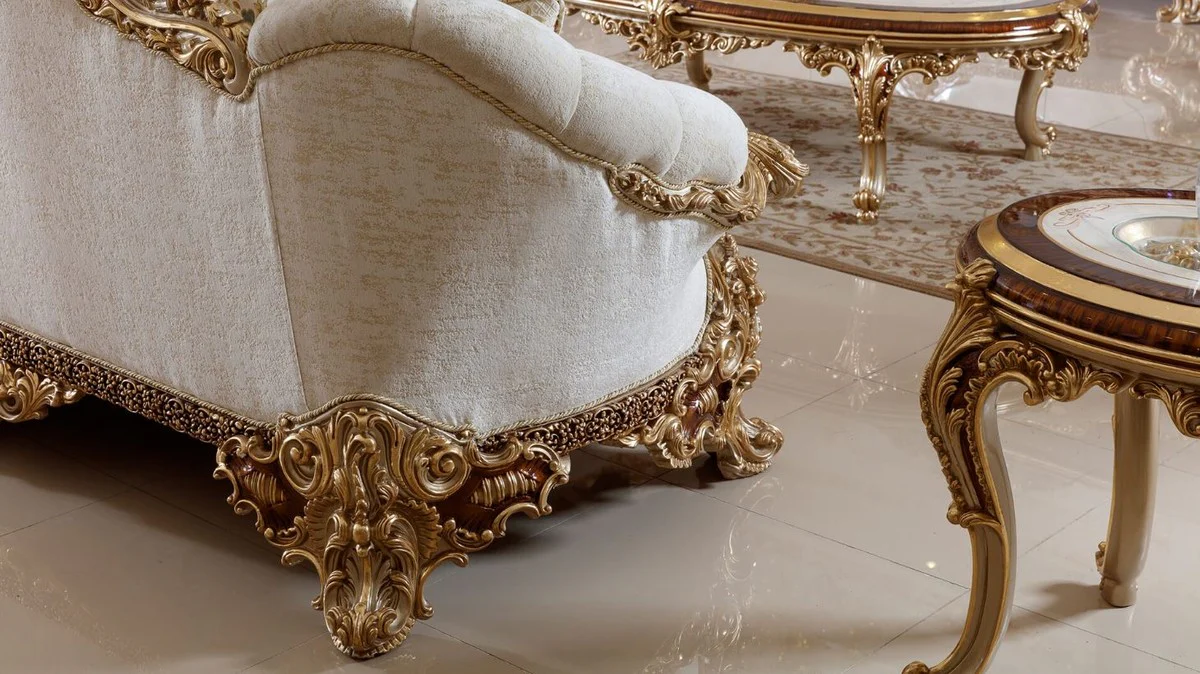 Luxury Baroque Sofa White / Multicolored / Brown / Gold - Magnificent Living Room Sofa with Elegant Pattern - Baroque Living Room & Hotel Furniture - Noble & Magnificent