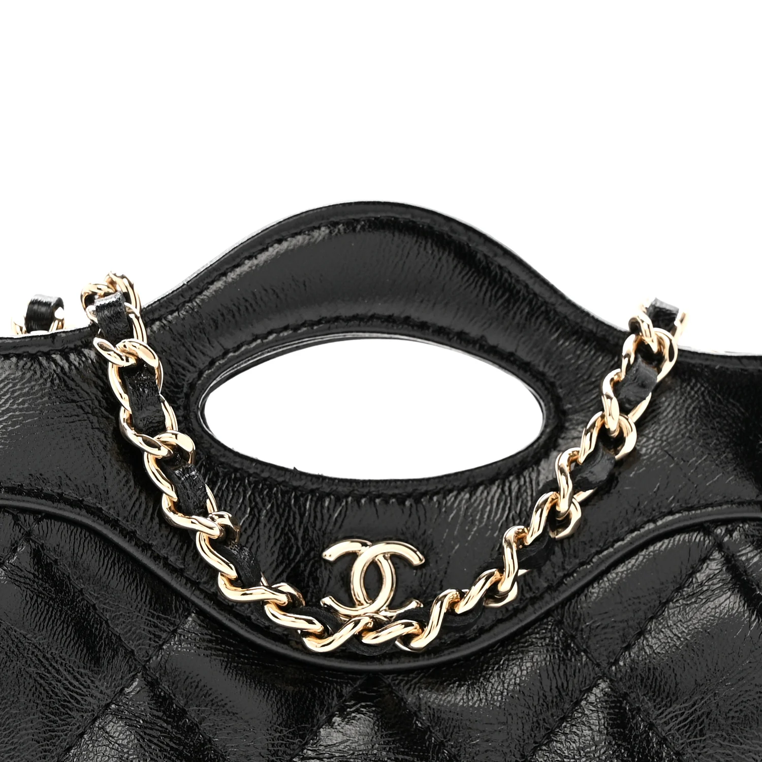 Shiny Lambskin Quilted Micro 31 Clutch With Chain Black - Top Club