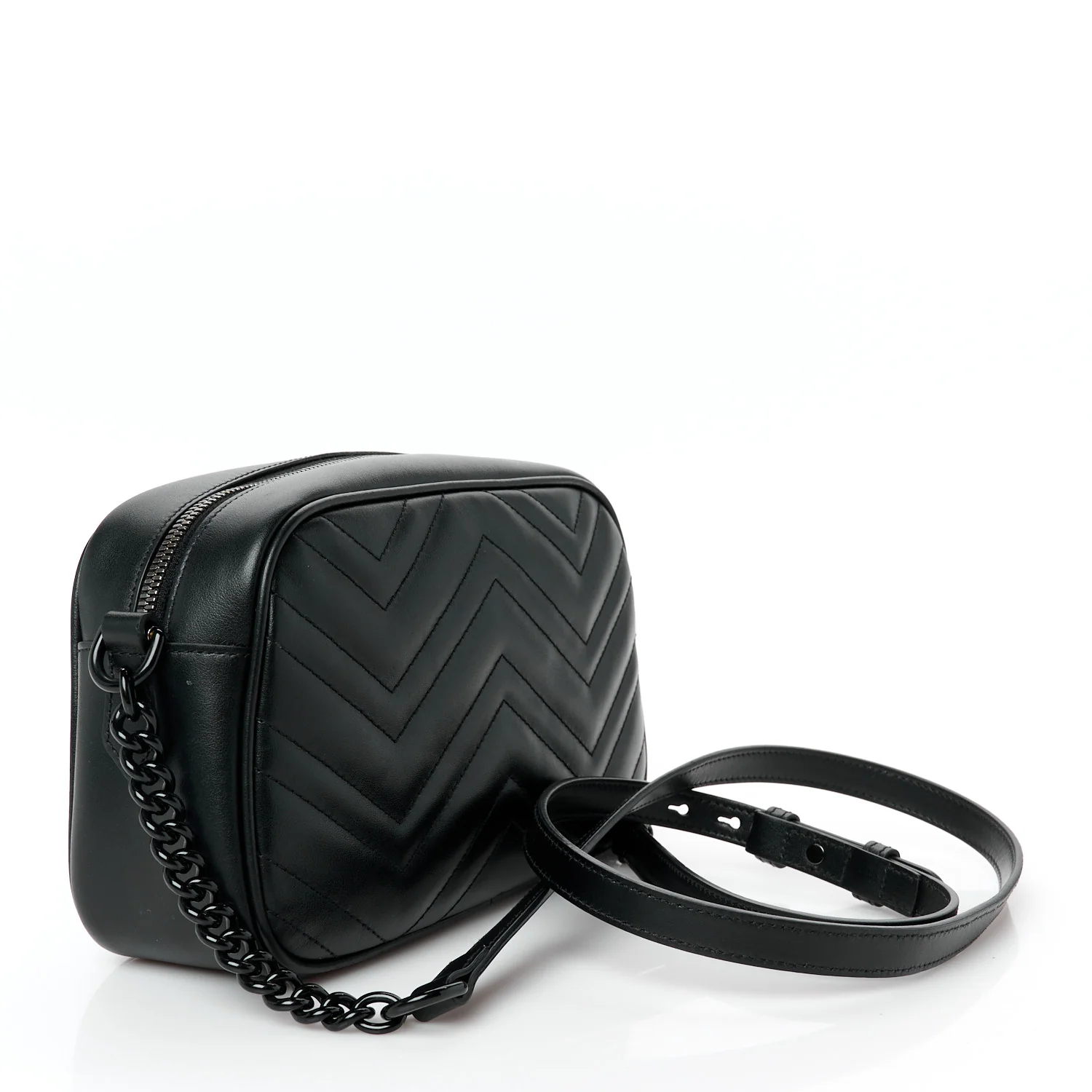 Calfskin Matelasse Monochrome Small GG Marmont Chain Shoulder Bag Black - Top Club