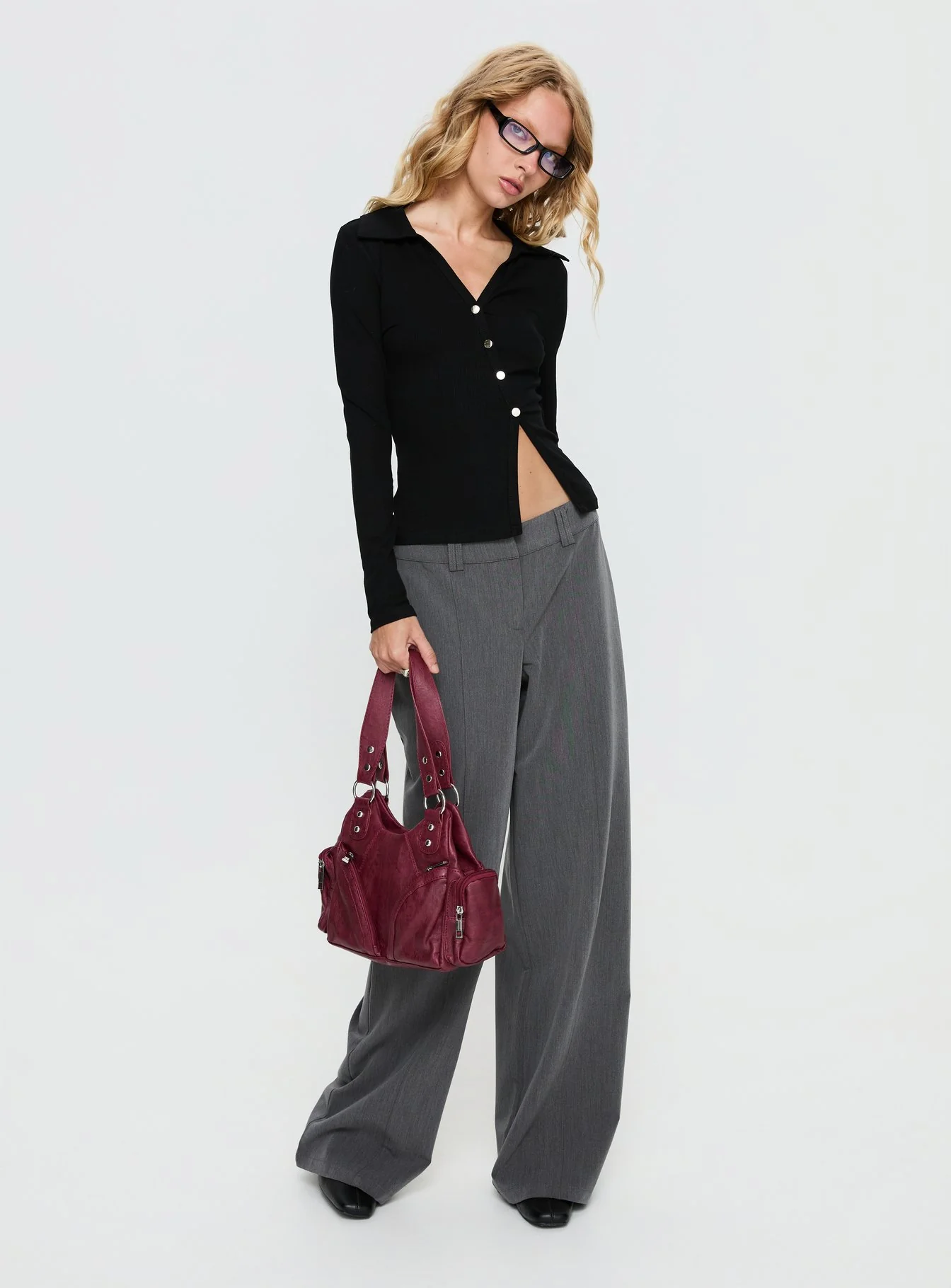 Meeghan Long Sleeve Button Up Top Black