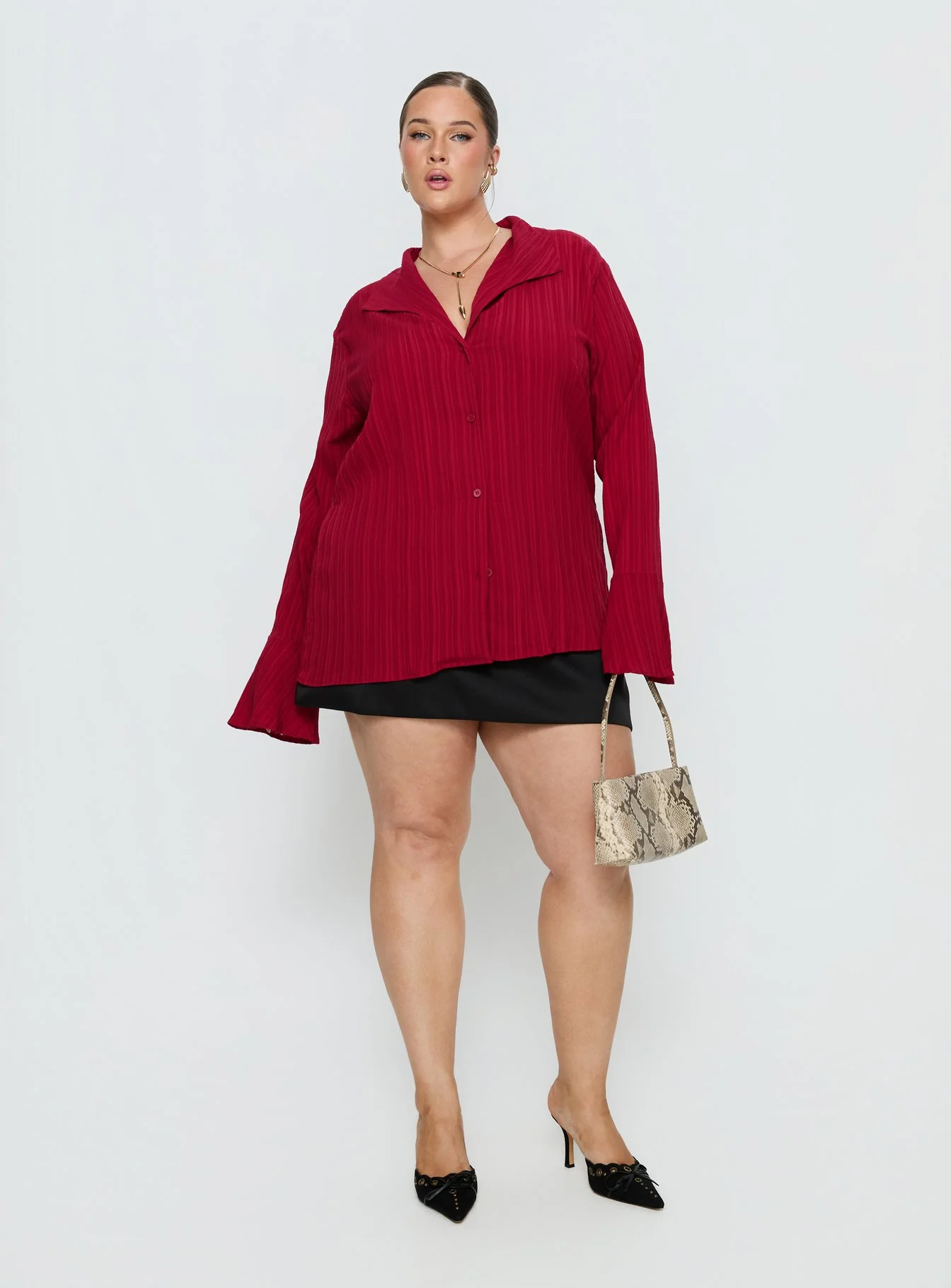 Beatris Long Sleeve Top Red Curve