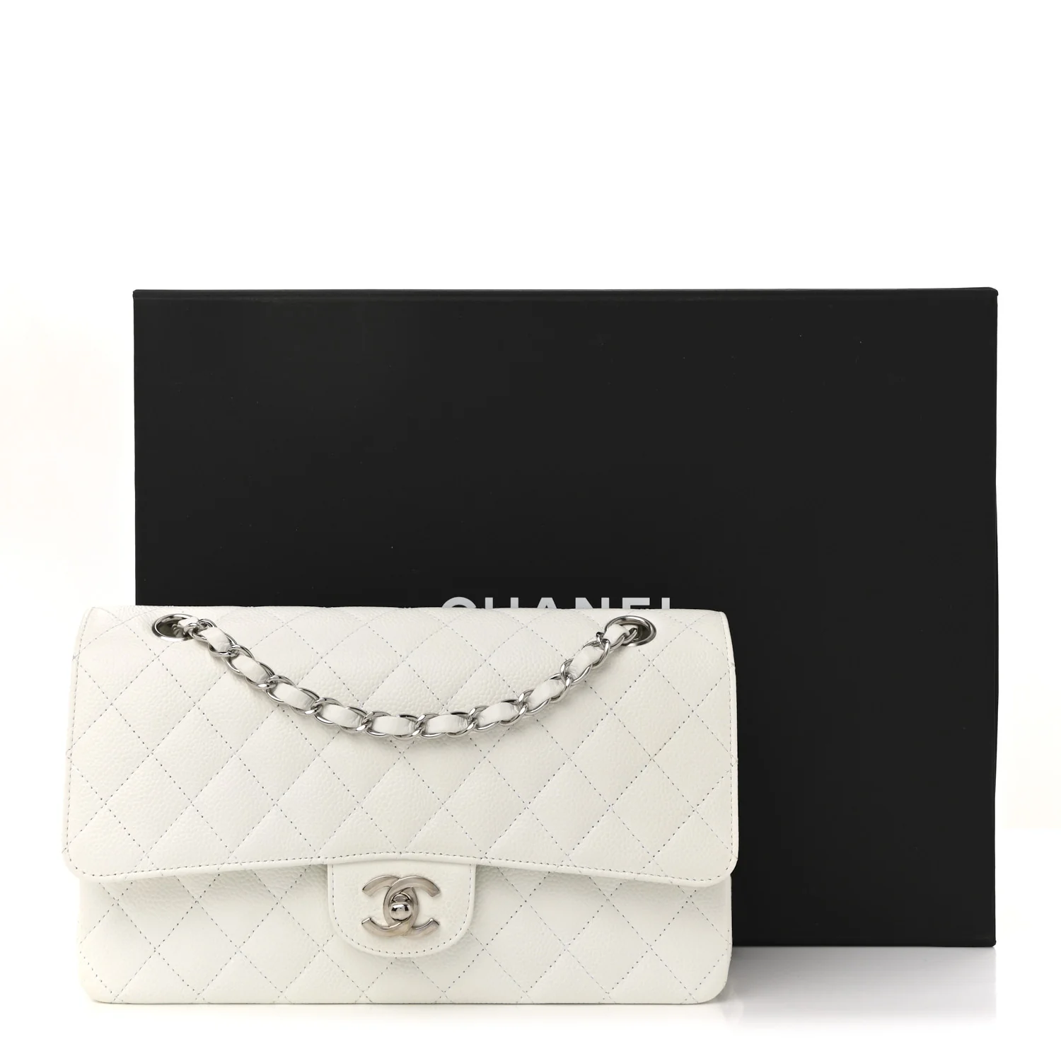 Caviar Quilted Medium Double Flap White - Top Club