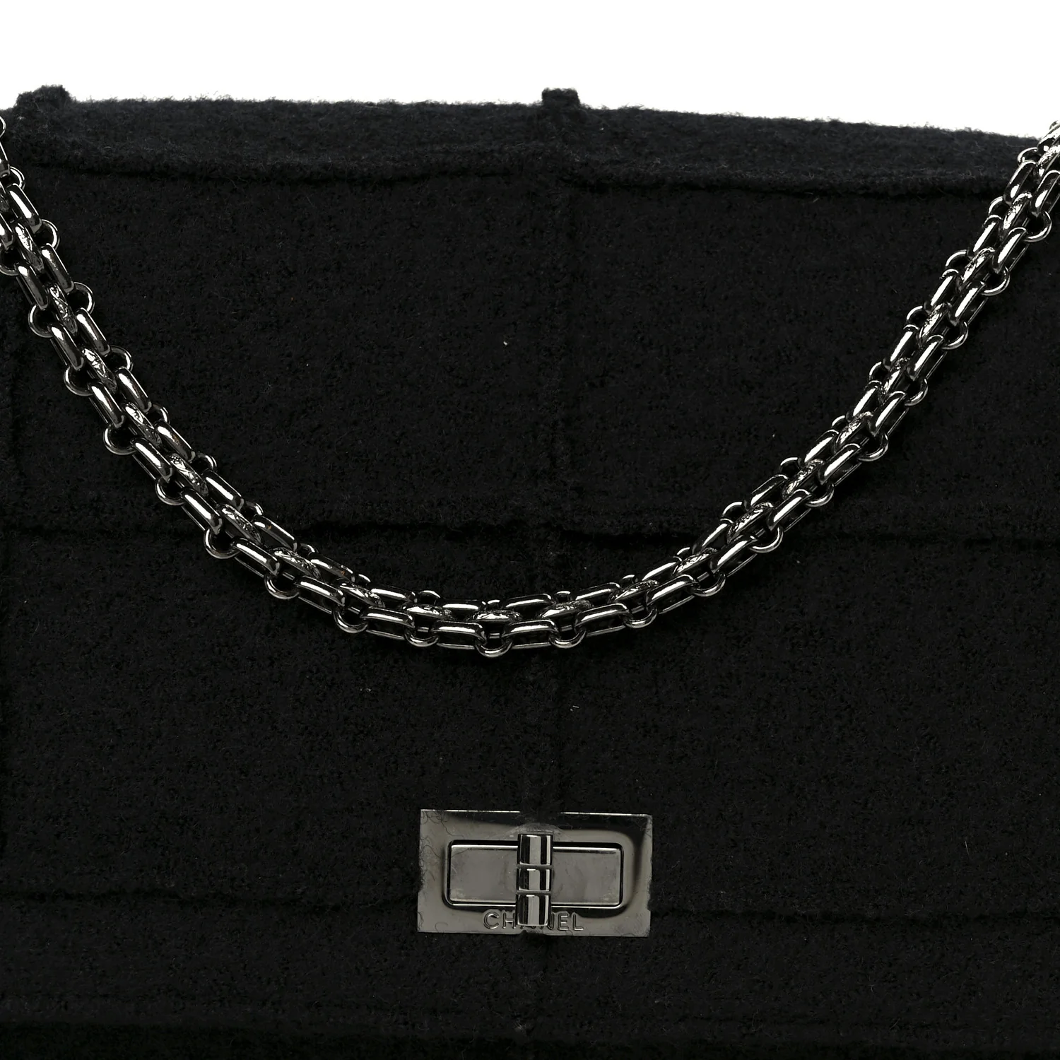 Wool Jumbo Chocolate Bar Mademoiselle Flap Black - Top Club