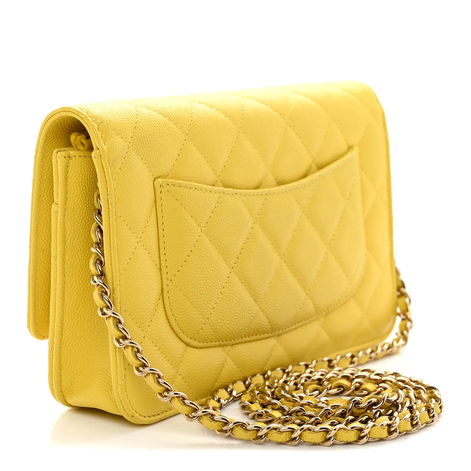 Caviar Quilted Wallet on Chain WOC Yellow - Top Club