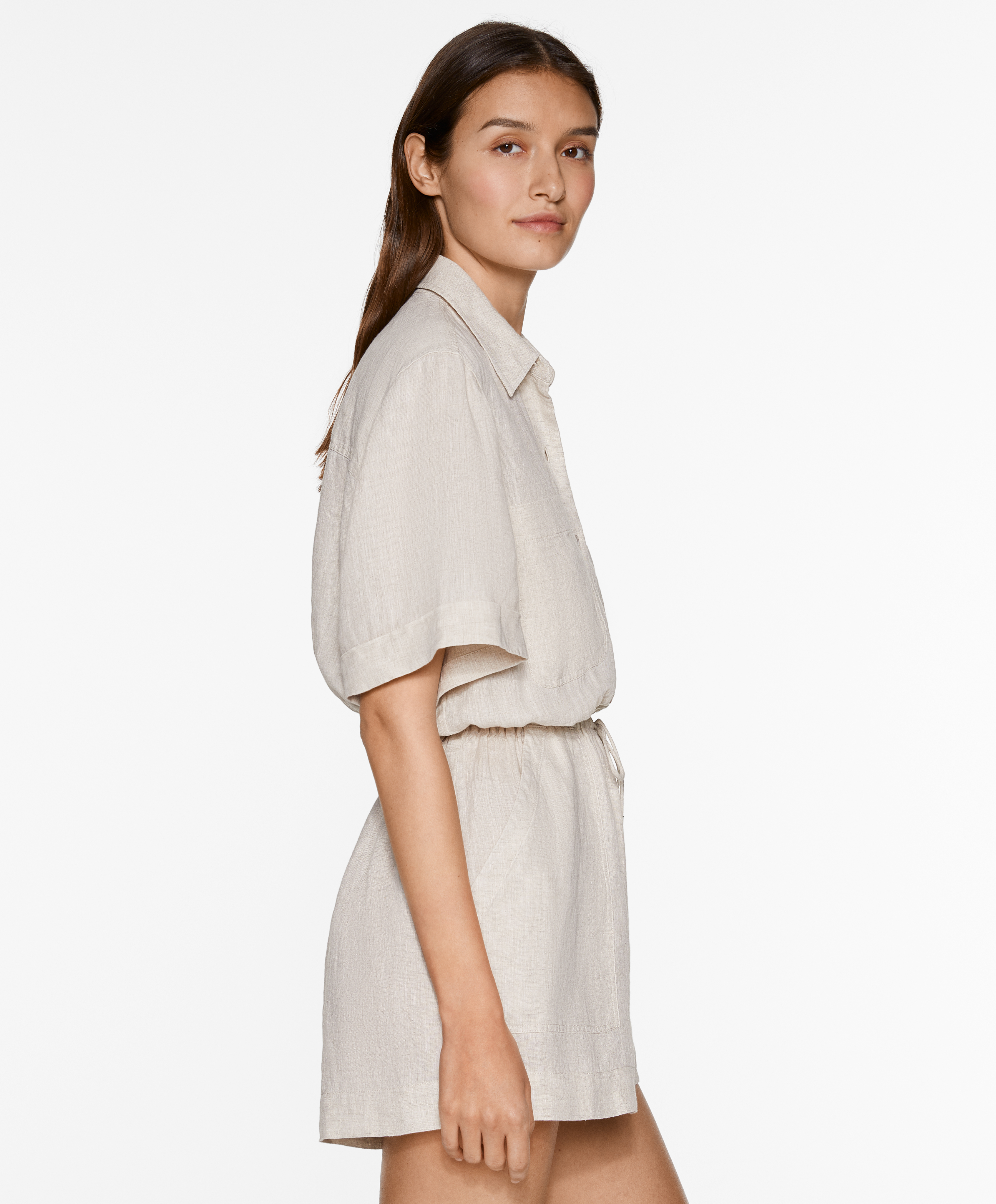 OYSHO Short 100% linen jumpsuit with pockets