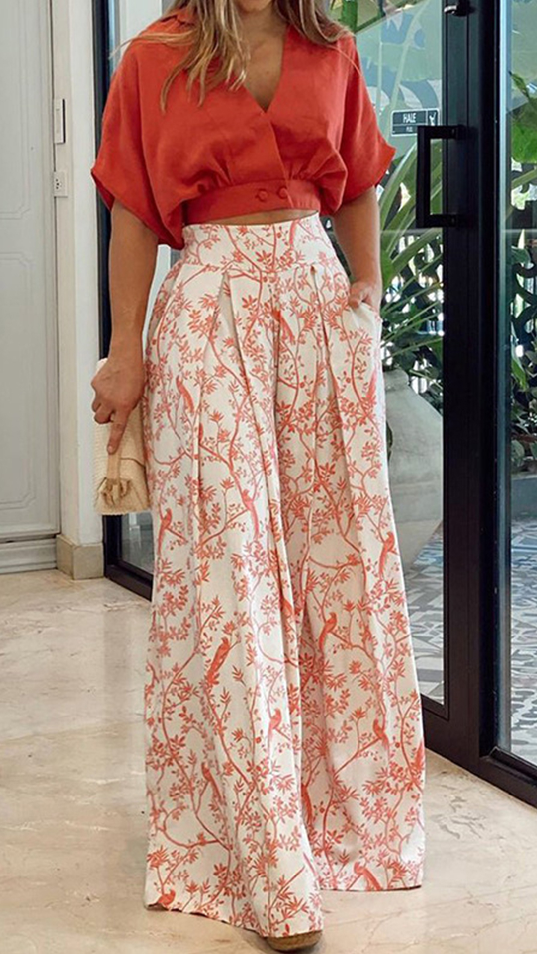 Women's  Print Cotton-Blend Two-Piece Set - Nordfashionstorm - Women's Clothing, Fashion for You - Nordfashionstorm.com