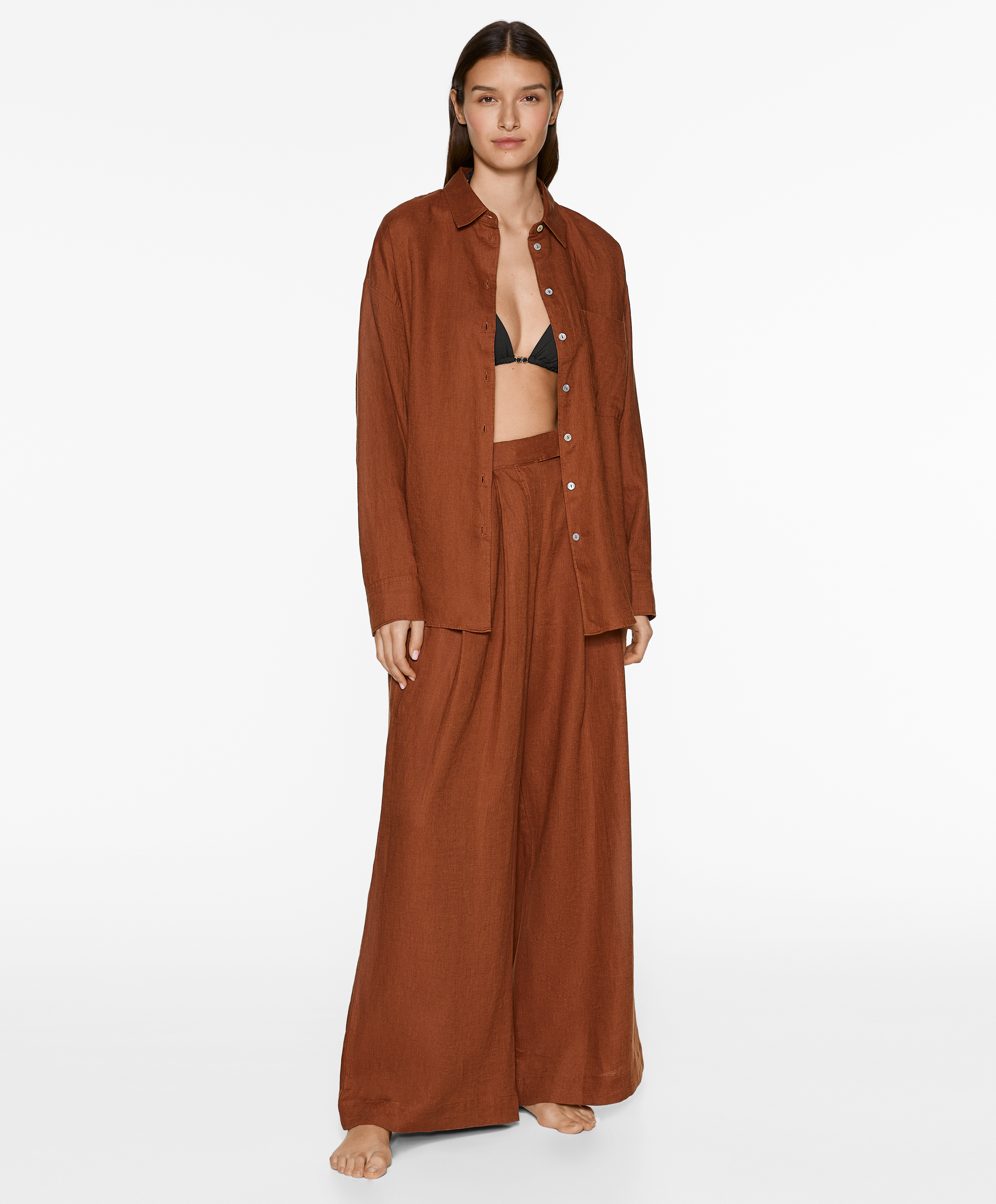 OYSHO Tailored-fit 100% linen trousers