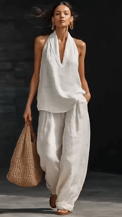 Plus Size Friendly Casual And Cozy Minimalist Linen Two-piece Set - Nordfashionstorm - Women's Clothing, Fashion for You - Nordfashionstorm.com