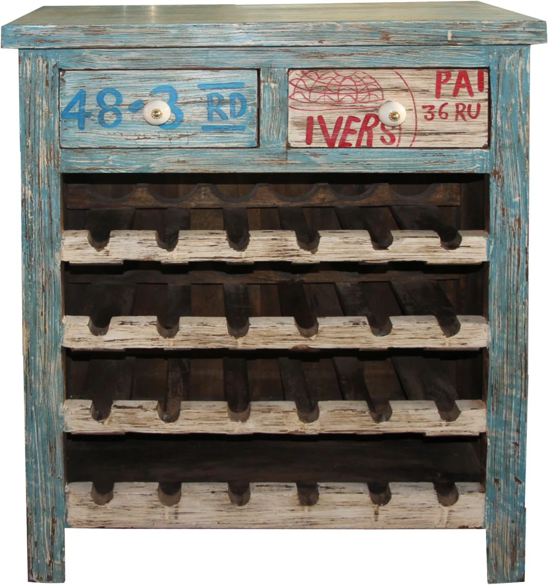 Wine cabinet with 2 drawers - antique style vintage look