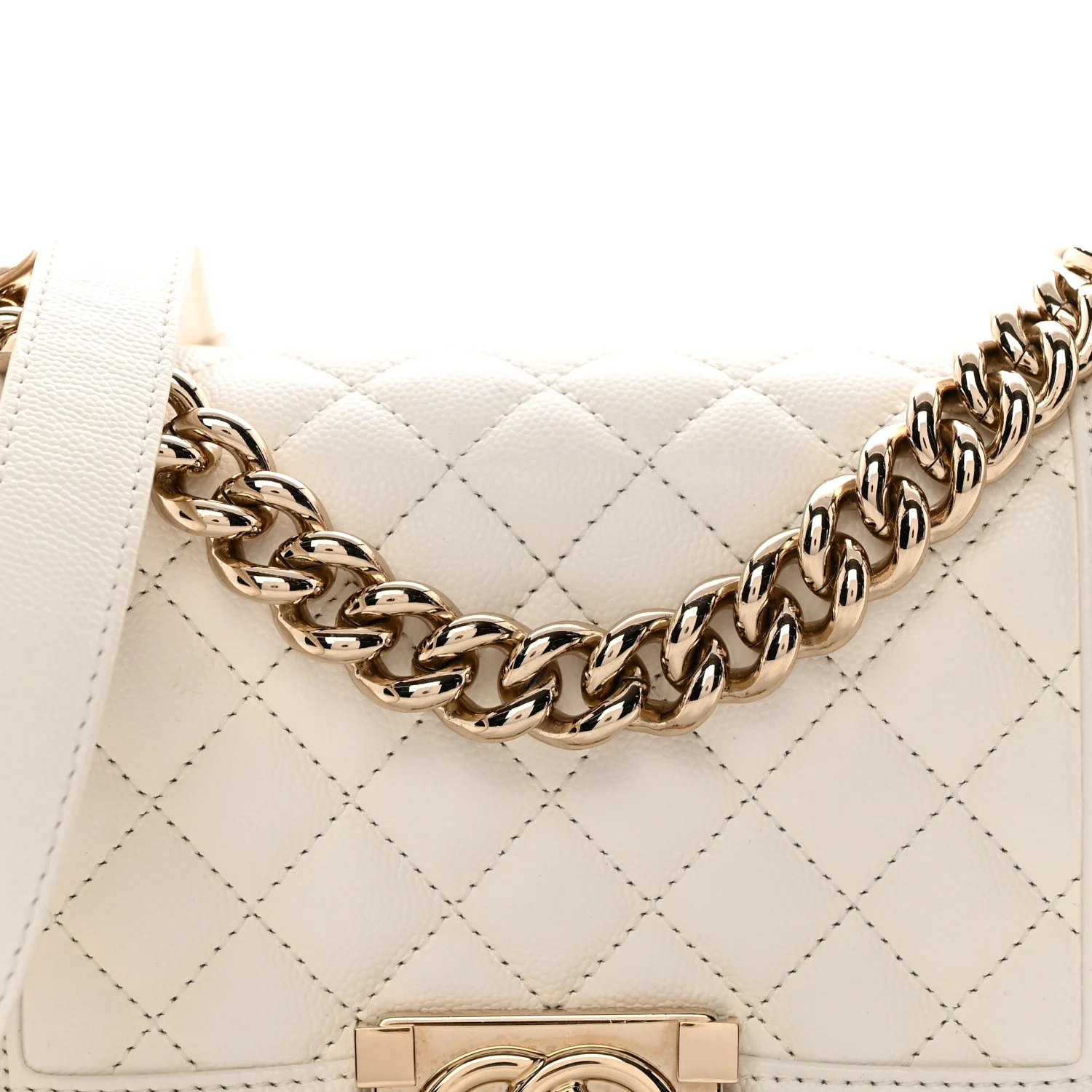 Caviar Quilted Small Boy Flap White - Top Club