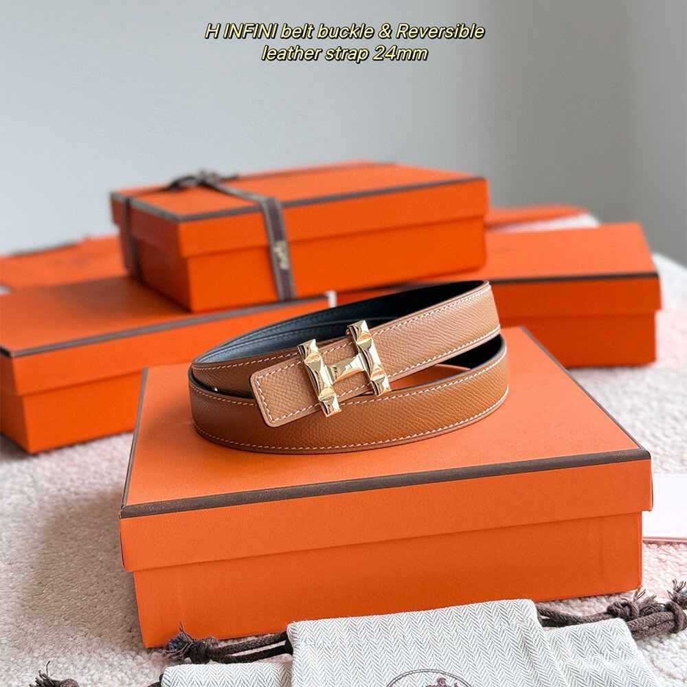 H Infini belt buckle   Reversible leather strap 24 mm - Top Club