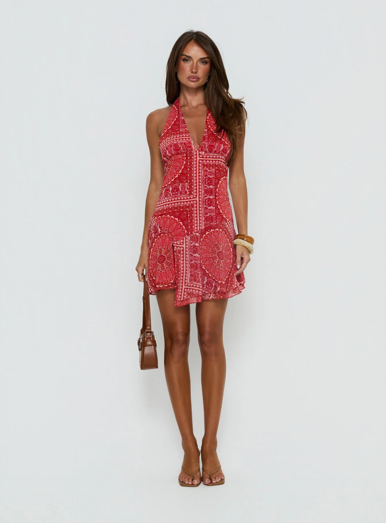 Alvira Halter Mini Dress Red Paisley