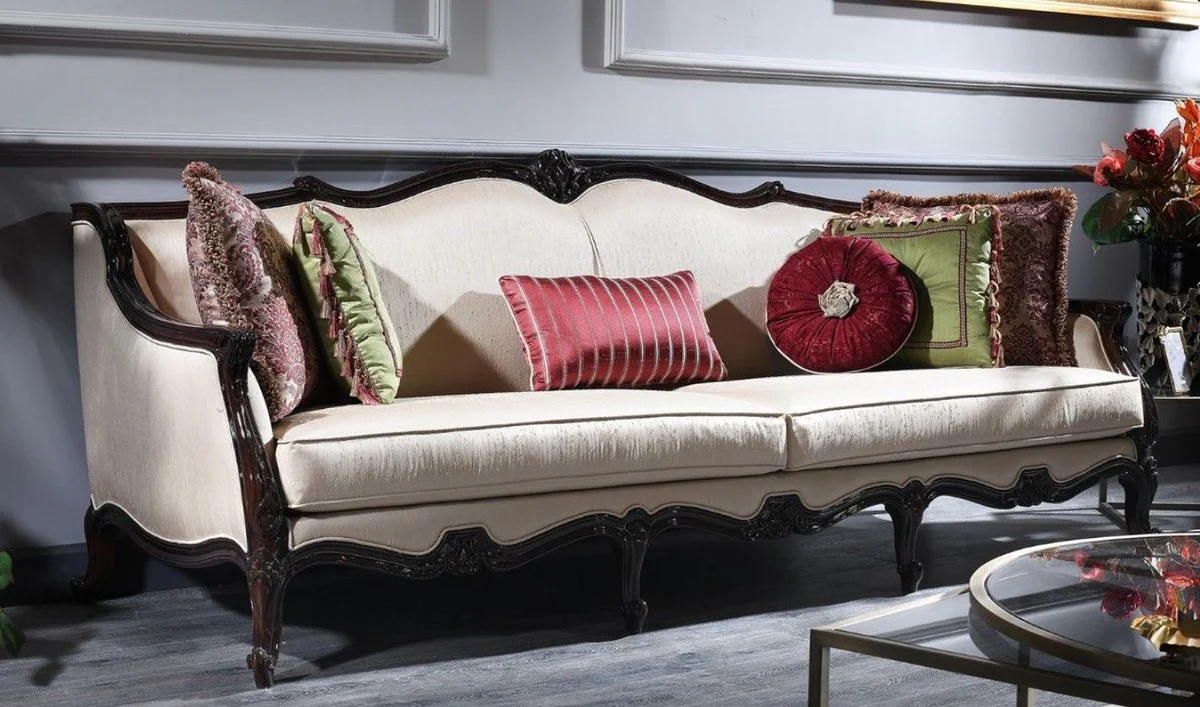 Luxury baroque sofa cream / brown 260 x 90 x H. 95 cm - living room sofa in baroque style - baroque furniture