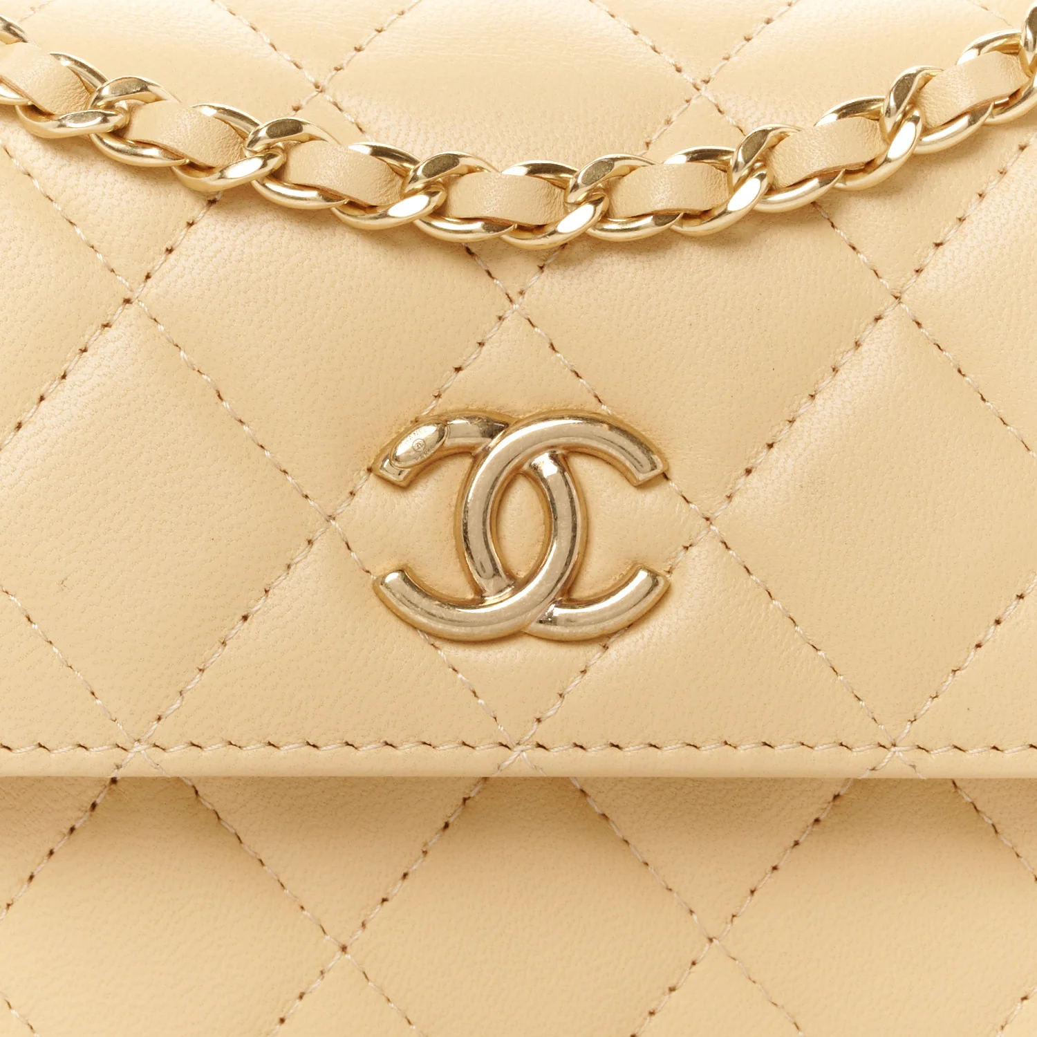 Lambskin Quilted Pearl Top Handle Flap With Chain Beige - Top Club