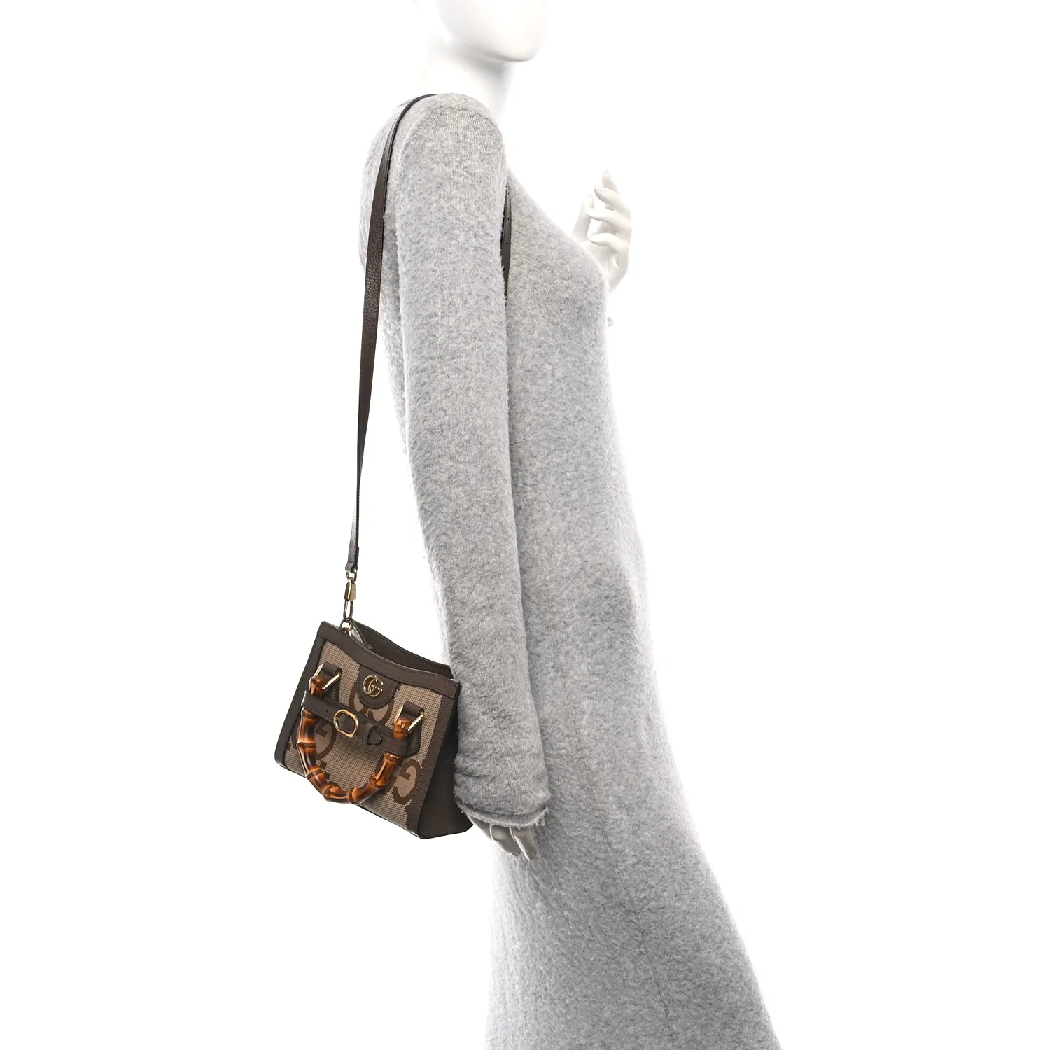 Monogram Jumbo GG Textured Dollar Calfskin Mini Diana Tote Bag Camel Ebony New Acero