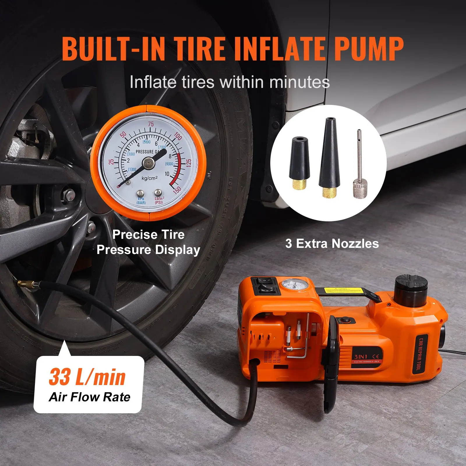 【Summerfinds】VEVOR Electric Car Jack Set Max 5 Ton/11023 LBS Hydraulic Jack/Scissor Jack with Electric Impact Wrench Built-in Inflatable Pump and LED Light Portable Car Lift for SUV MPV Sedan Truck Tire Change Garage Repair, car accessories