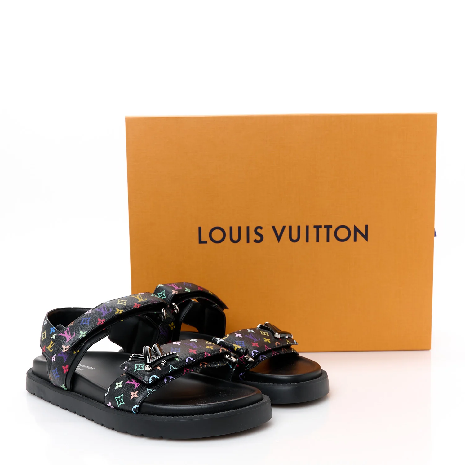 LV X TM Monogram Multicolor Sunset Flat Sandals 38 Black - Top Club