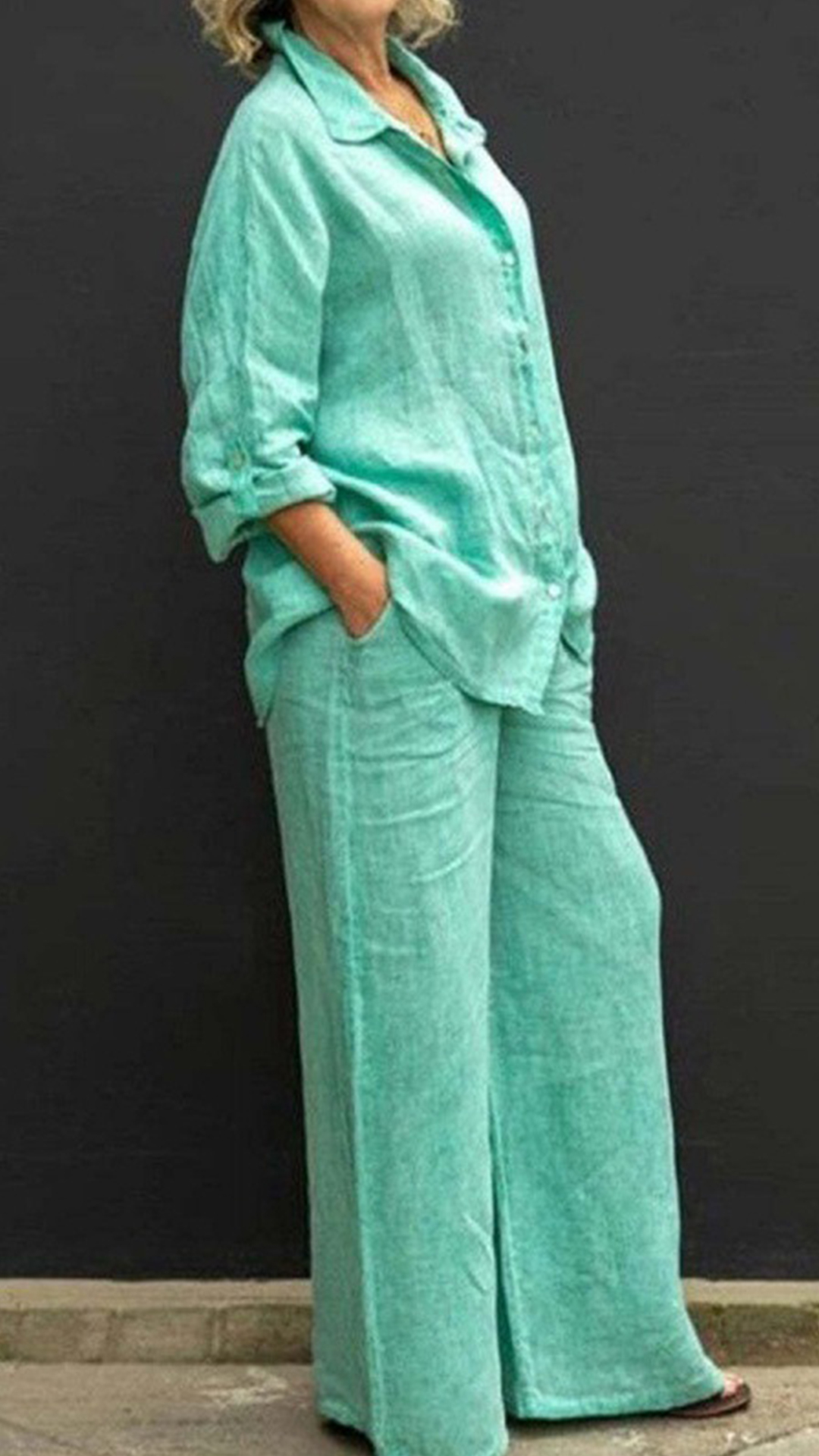 Women's Linen Lapel Shirt & Wide-Leg Pants Two-Piece Set - Nordfashionstorm - Women's Clothing, Fashion for You - Nordfashionstorm.com