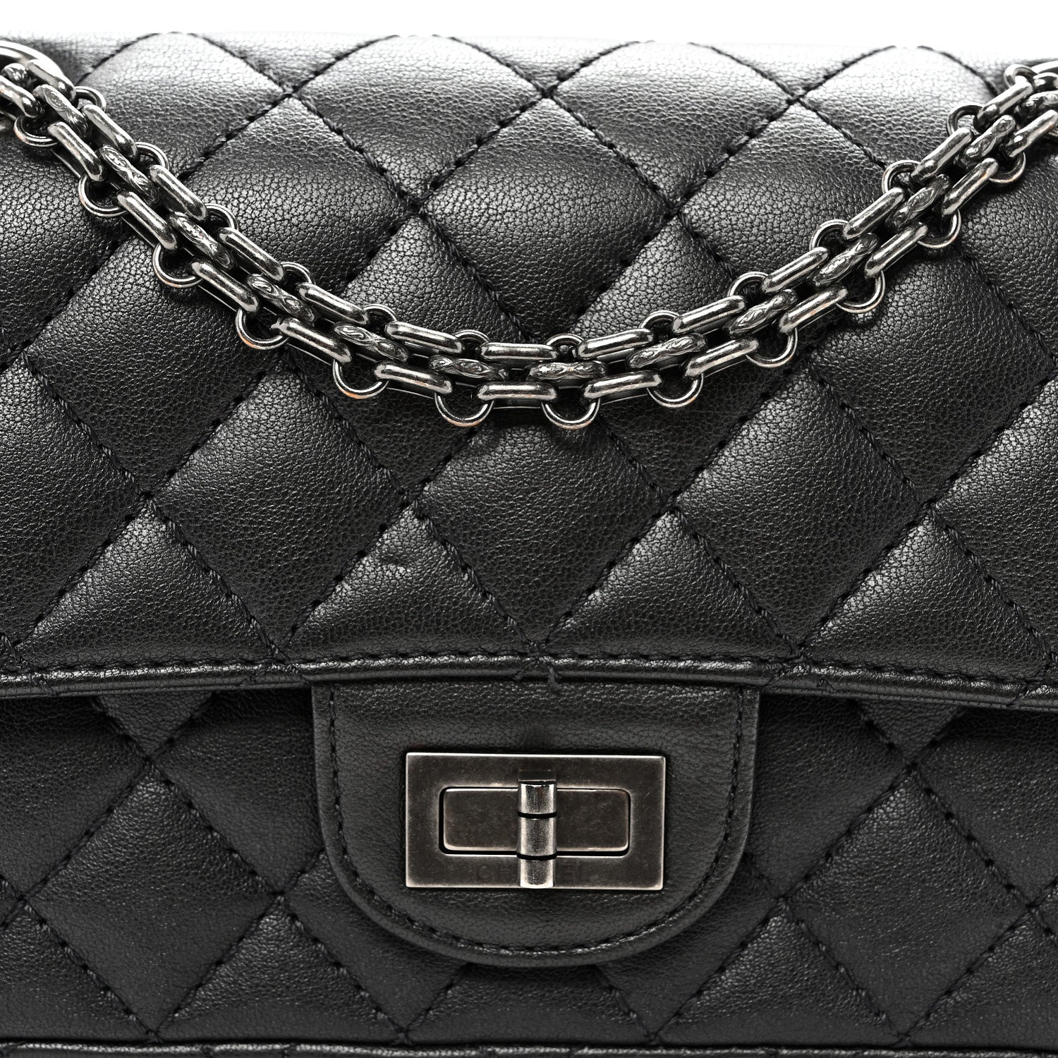 Metallic Sheepskin Quilted 2.55 Reissue Mini Flap Dark Silver - Top Club