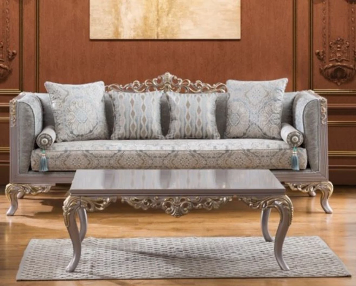 Luxury baroque coffee table silver / gold 124 x 95 x H. 48 cm - Noble living room table in baroque style - Baroque furniture
