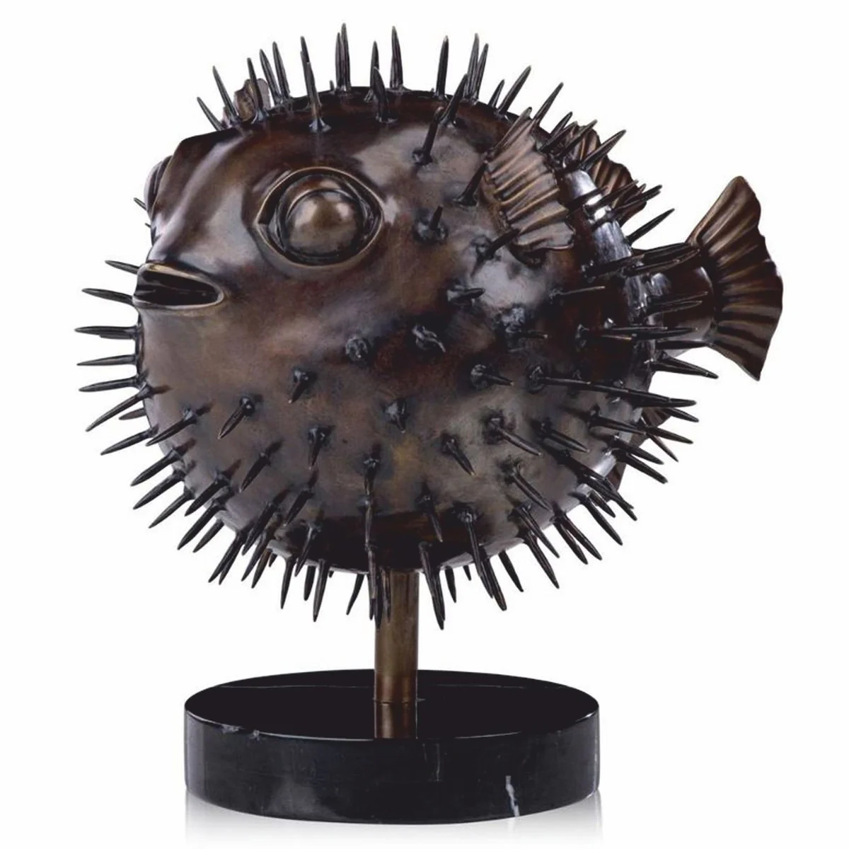 Luxury bronze figure puffer fish 36 cm - decorative sculpture with marble base