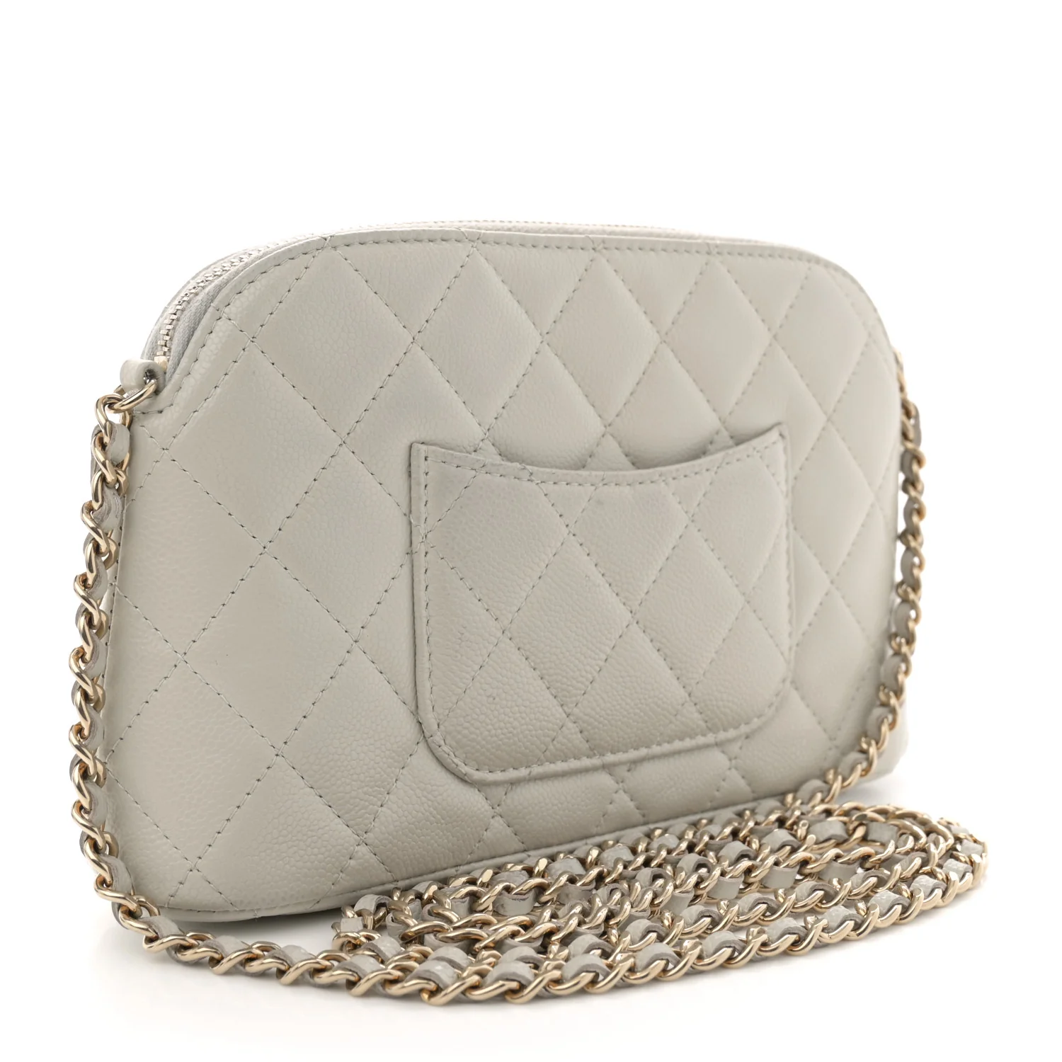 Caviar Quilted Classic Clutch With Chain Light Grey - Top Club