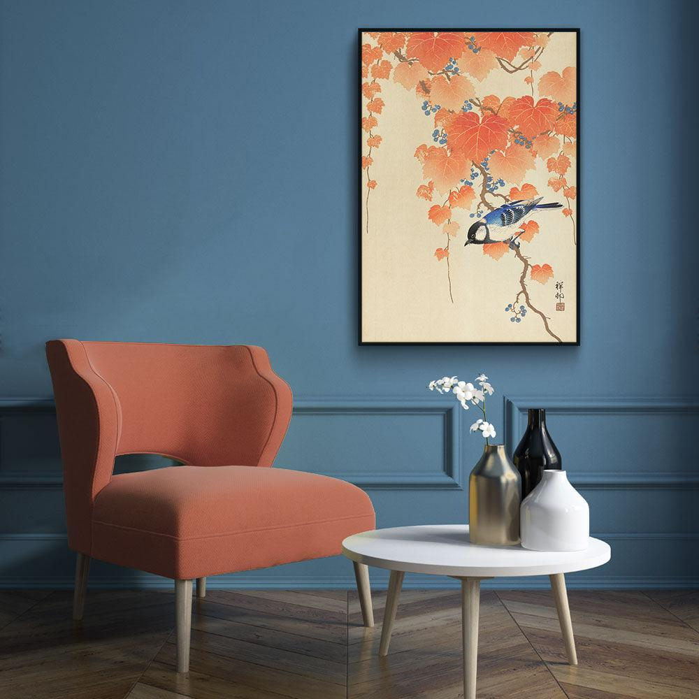 Walljar poster ingelijst - Ohara Koson - Great Tit On Paulownia Branch Poster ingelijst - 70 x 100 cm