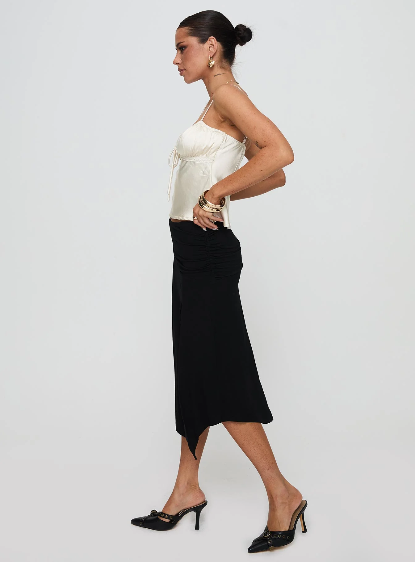 Venissa Ruched Midi Skirt Black