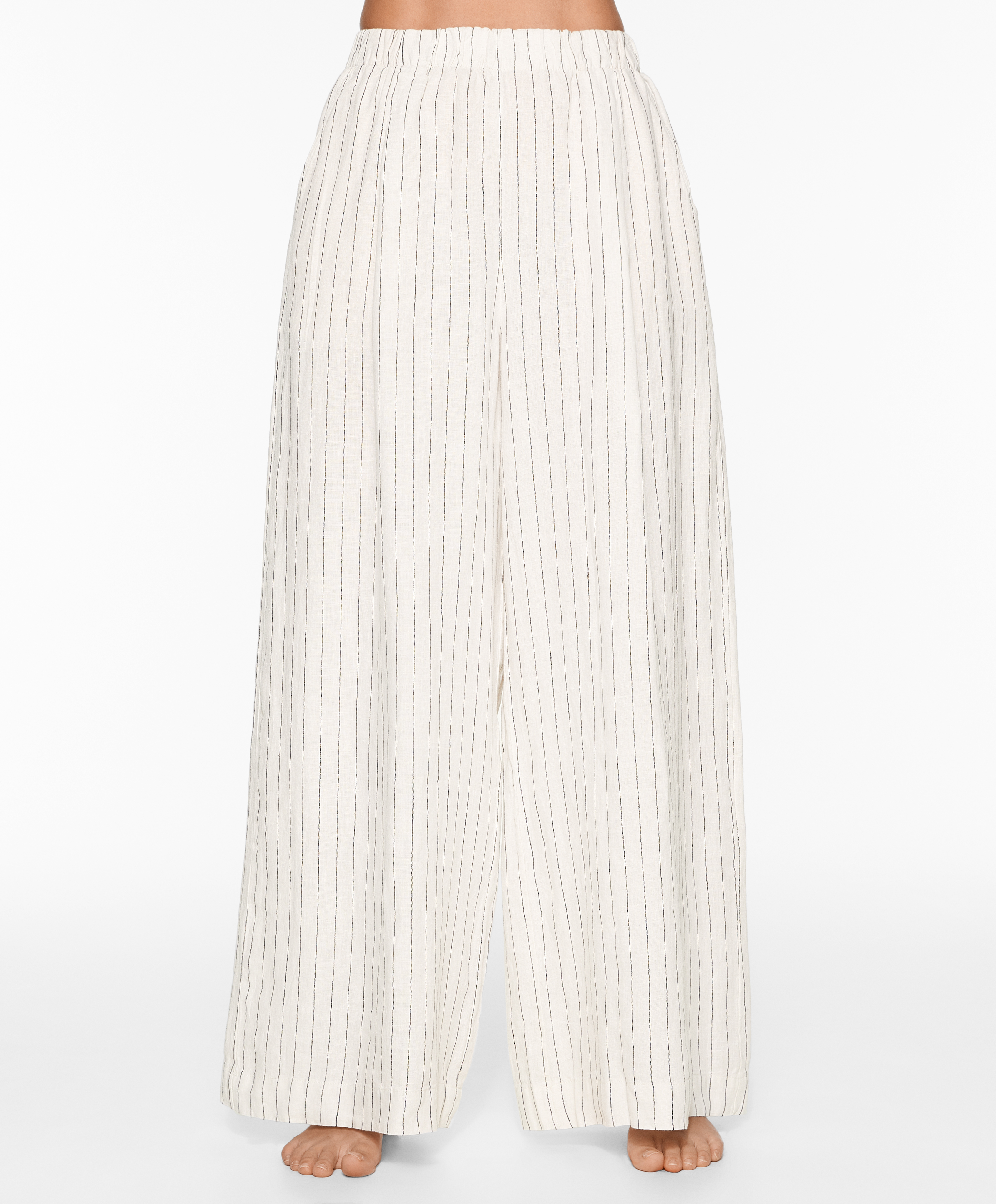 OYSHO 100% linen wide straight-leg trousers