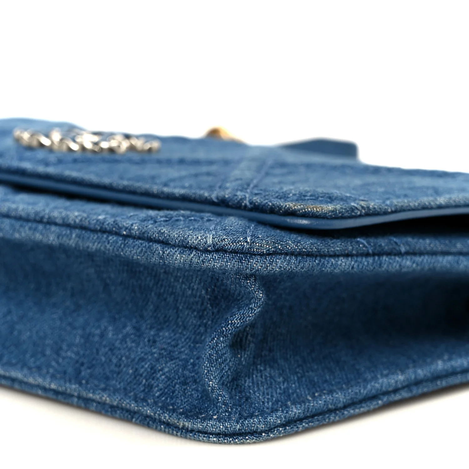 Denim Quilted Chanel 19 Wallet On Chain WOC Blue - Top Club