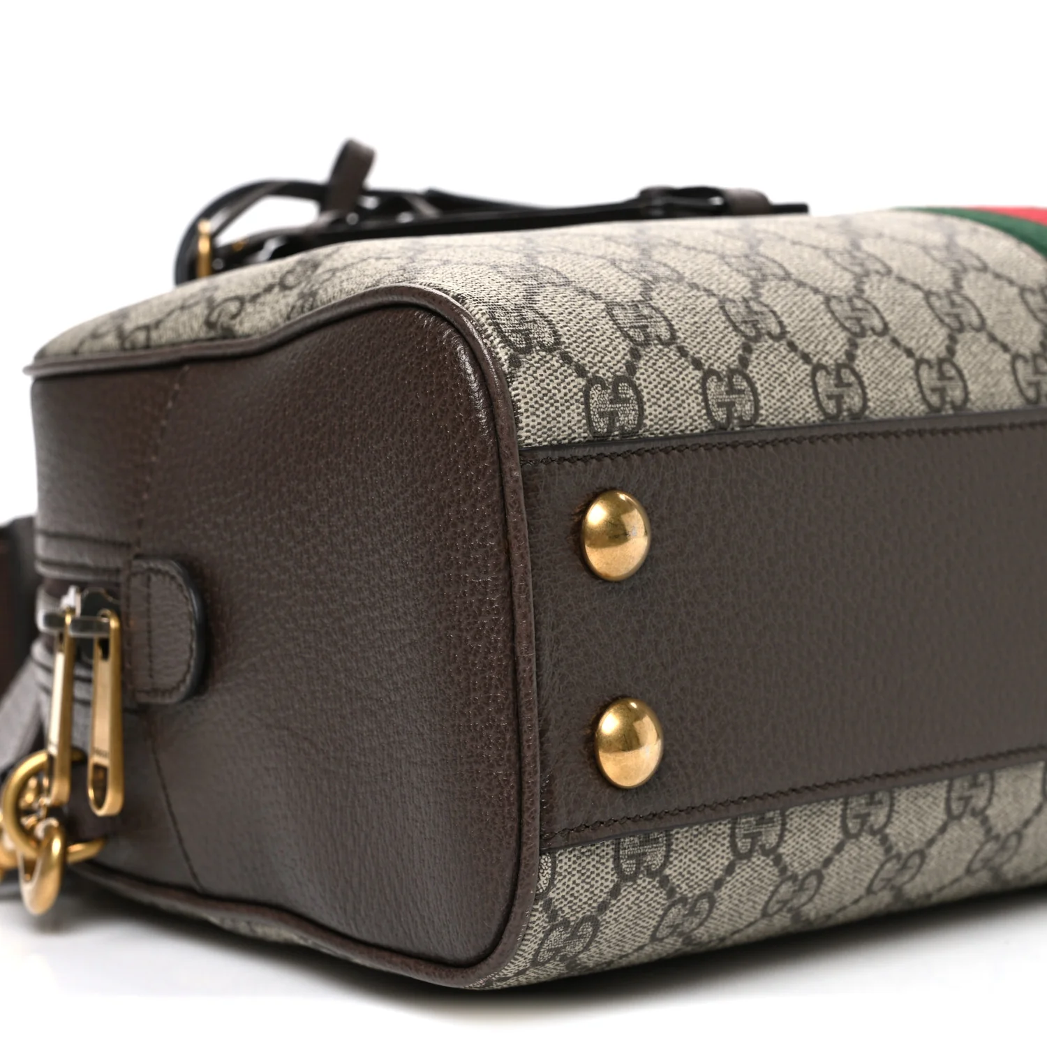 GG Supreme Monogram Textured Dollar Calfskin Web Medium Savoy Bowling Bag Beige Ebony New Acero - Top Club