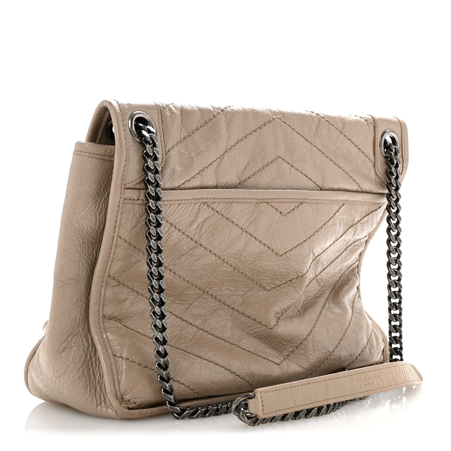 Crinkled Calfskin Matelasse Monogram Medium Niki Chain Satchel Gold Sand - Top Club