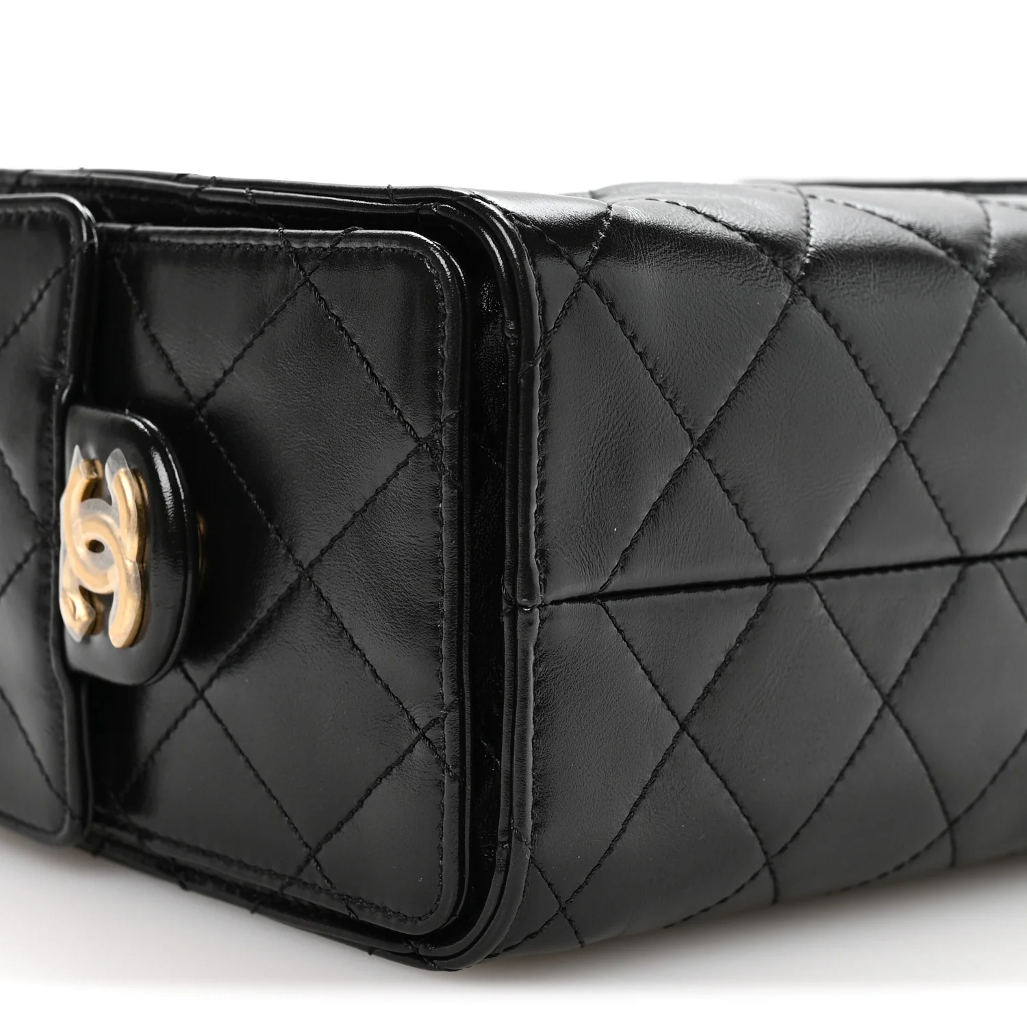 Shiny Crumpled Calfskin Quilted Mini Chanel 25 Handbag Black - Top Club