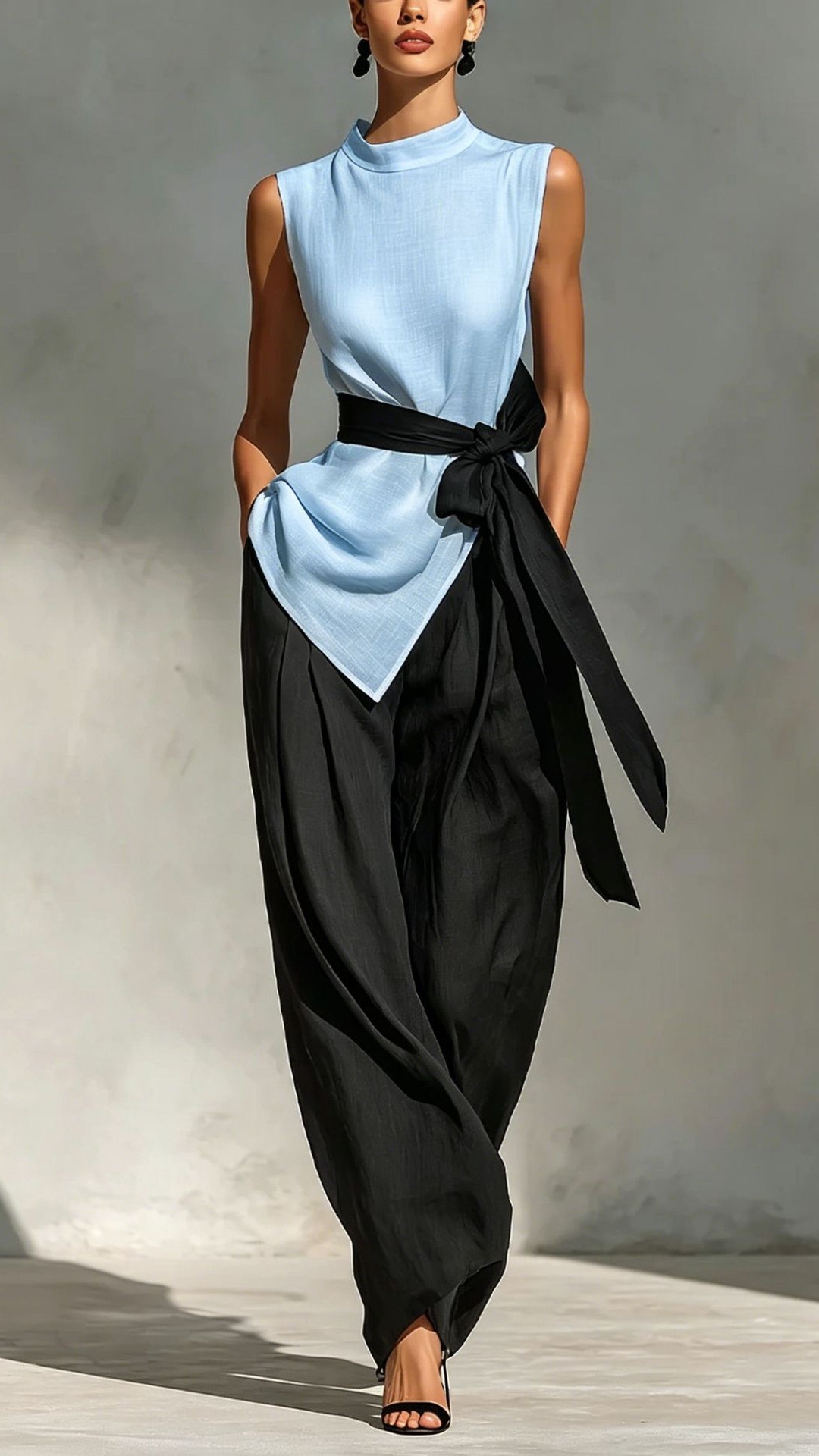 Women's Tie-Front Sleeveless Tencel-Linen Top + Wide-Leg Pants 2-Piece Set - Nordfashionstorm - Women's Clothing, Fashion for You - Nordfashionstorm.com