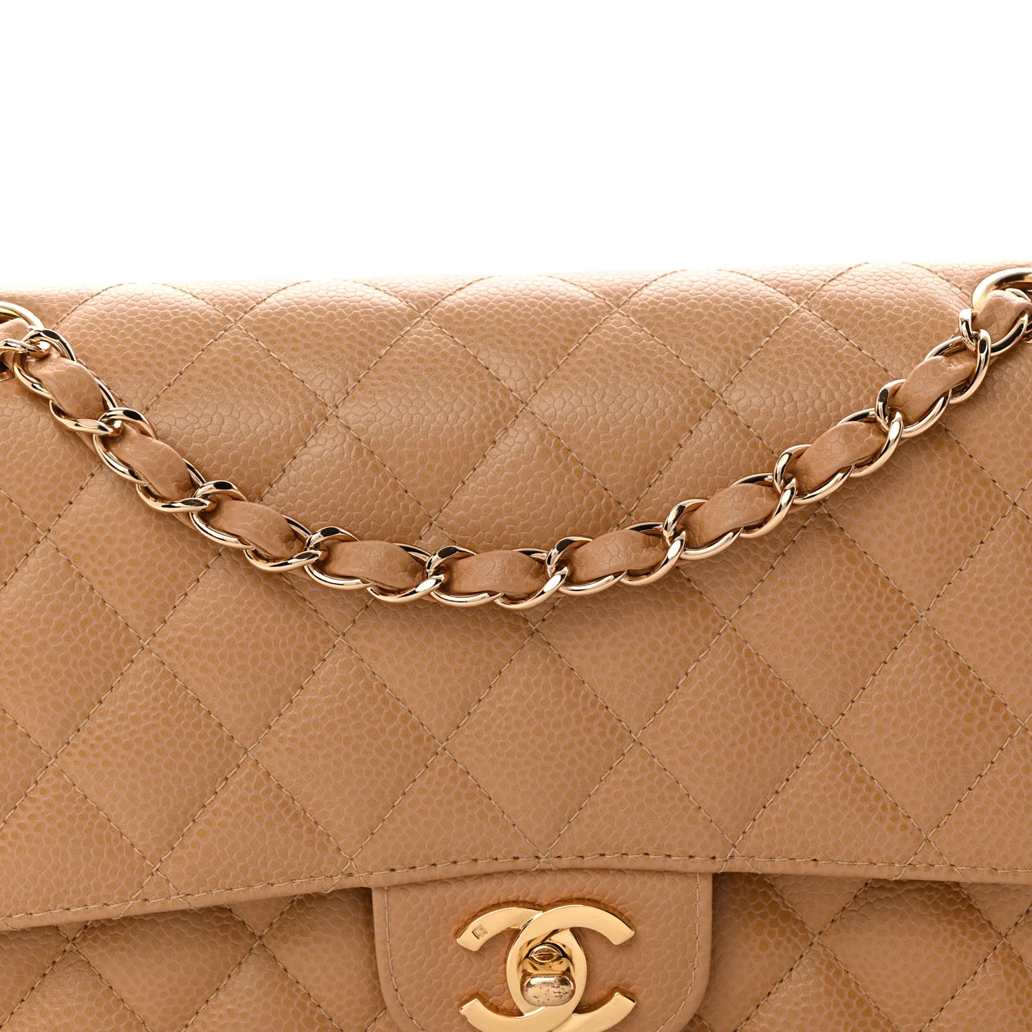 Caviar Quilted Medium Double Flap Beige - Top Club