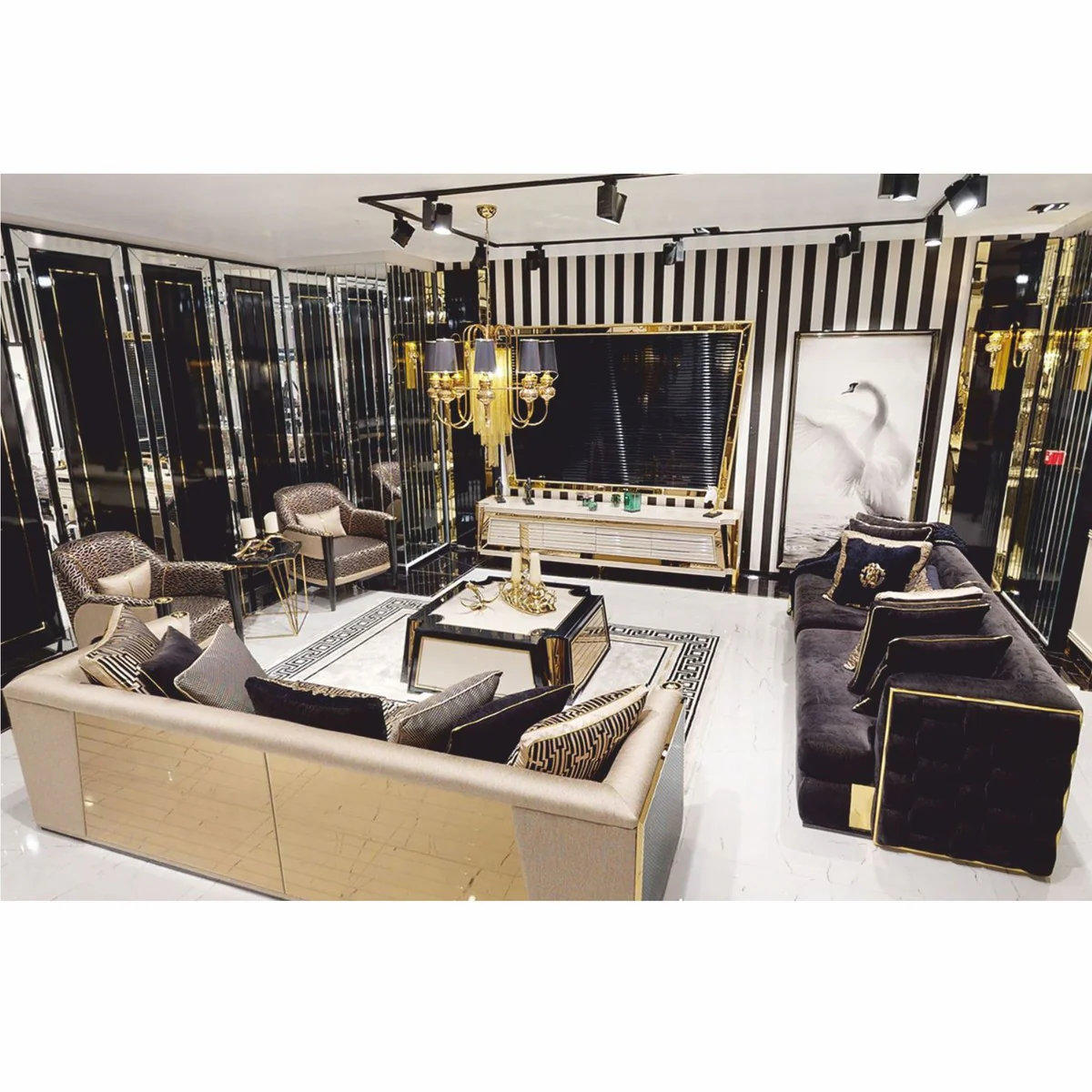 Luxury coffee table cream / black / gold 115 cm - hotel & living room furniture