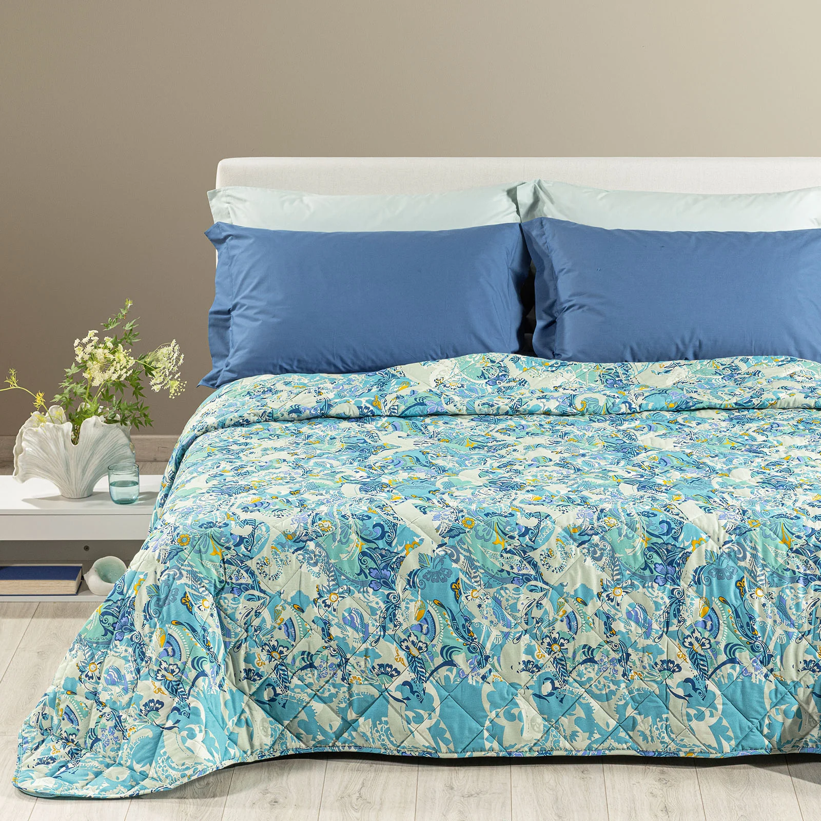 Copriletto Trapuntato In Cotone Laos Matrimoniale Oro Caleffi