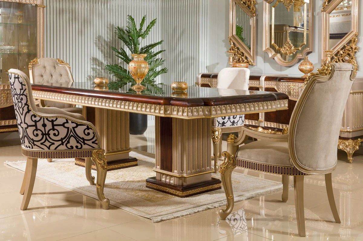 Luxury Baroque Dining Room Furniture Set Dark Brown / Gray / Gold